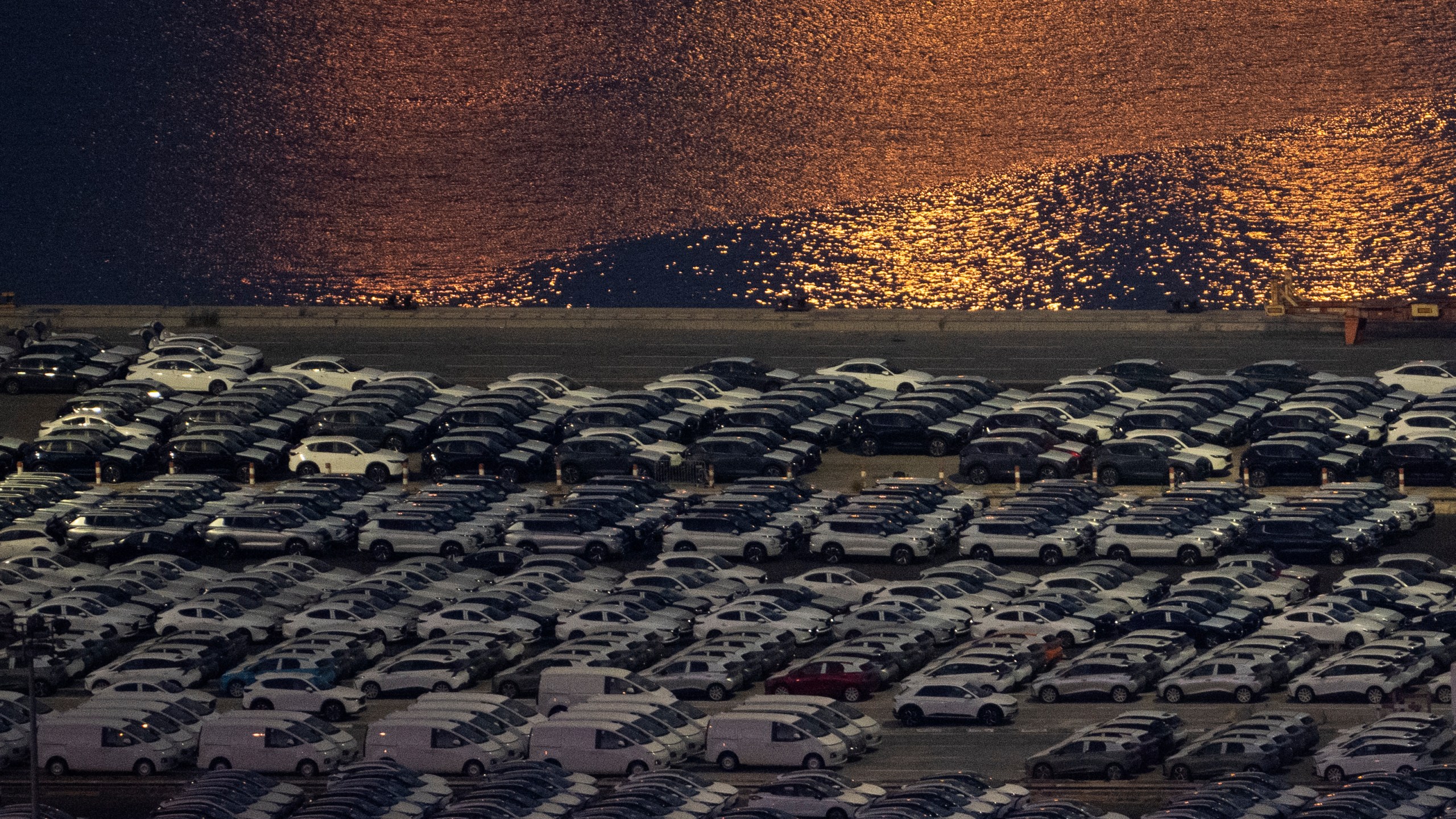 FILE - Cars sit at the port of Haifa, Israel, on Aug. 15, 2024. (AP Photo/Leo Correa, File)