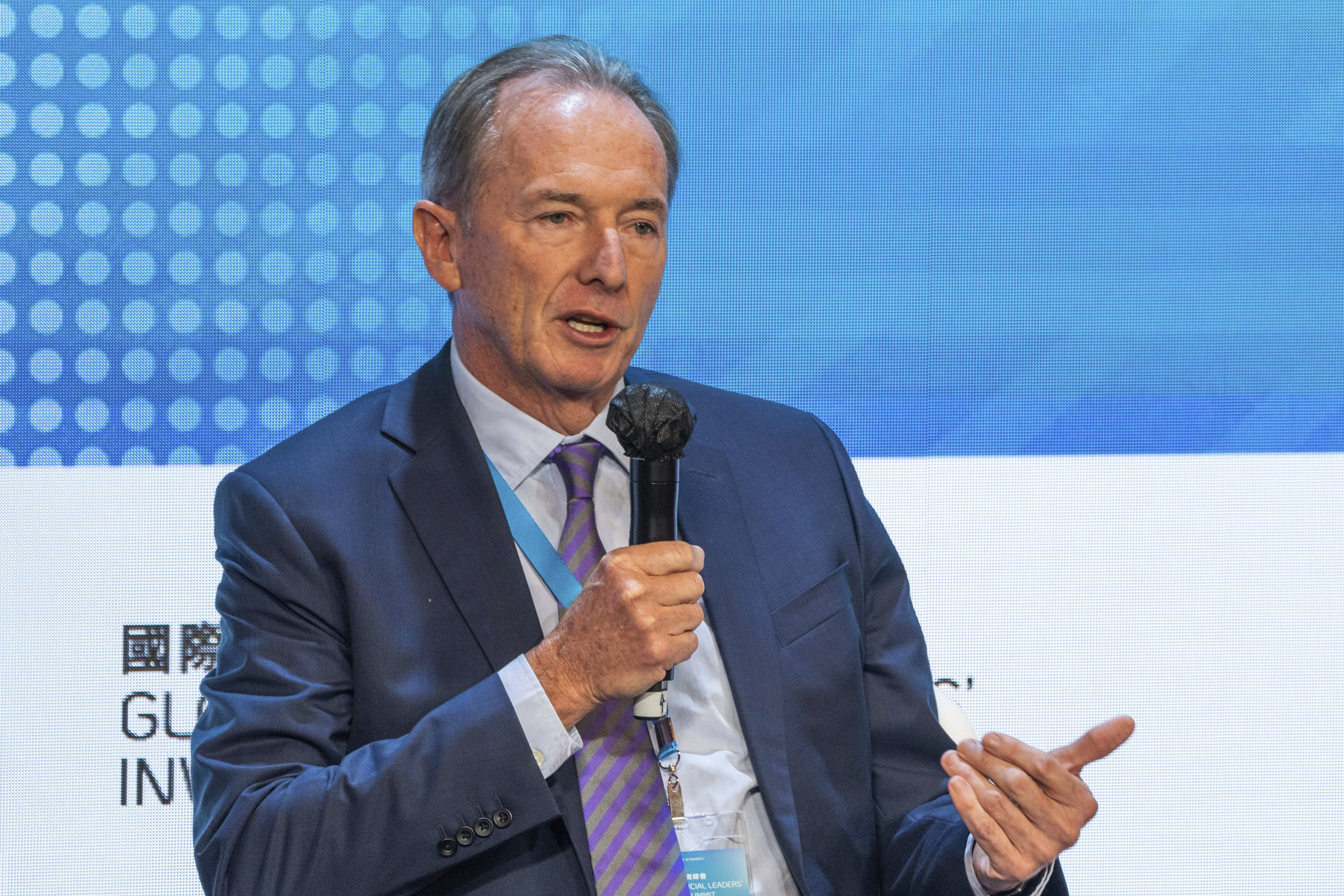 FILE - Chairman and Chief Executive Officer of Morgan Stanley James Gorman speaks during the Global Financial Leaders' Investment Summit in Hong Kong, Nov. 2, 2022. (AP Photo/Bertha Wang, File)