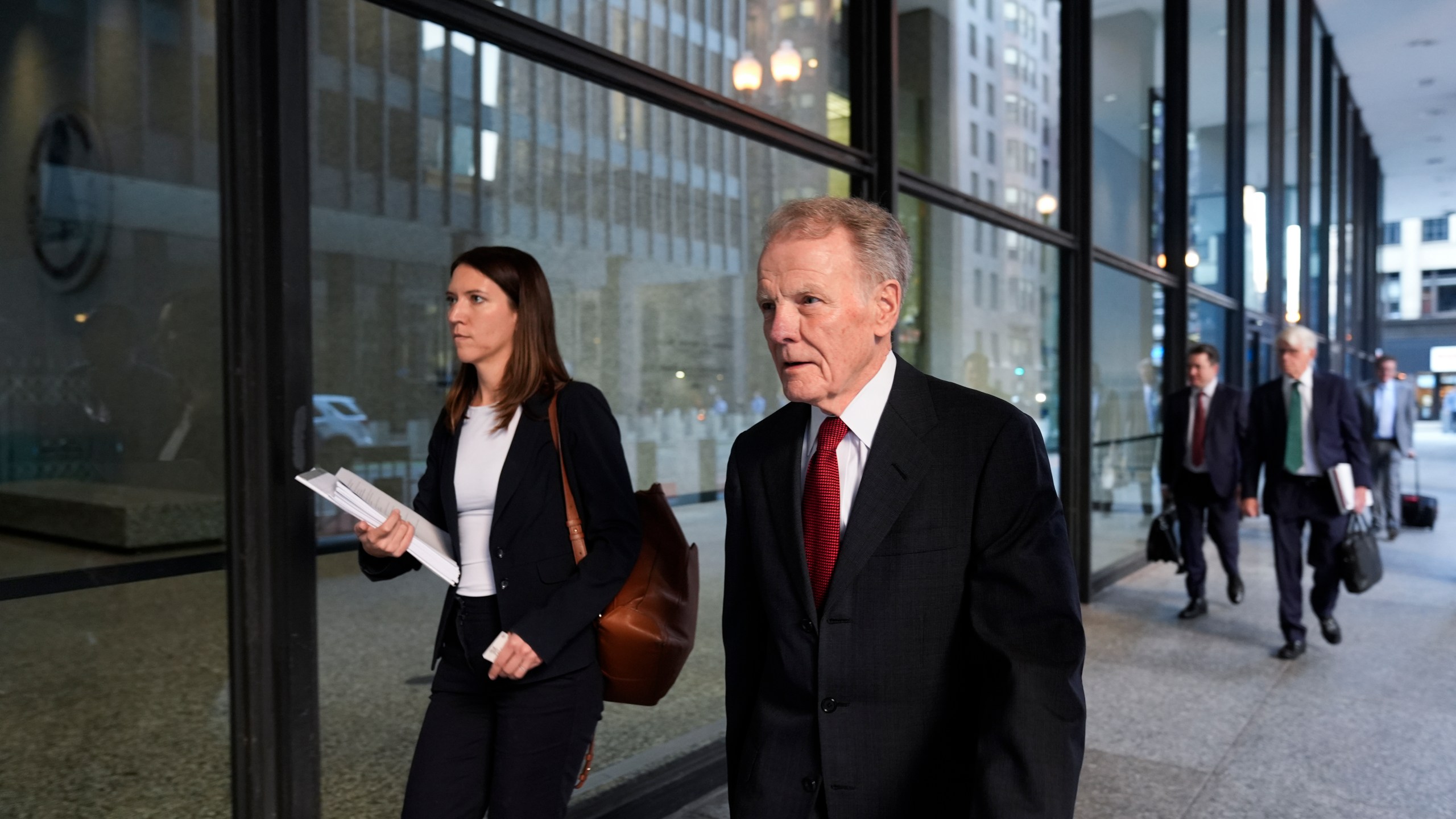 Former Illinois House Speaker Michael Madigan arrives at federal court where he is on trial for charges in a multimillion-dollar racketeering and bribery scheme Monday, Oct. 21, 2024, in Chicago. (AP Photo/Erin Hooley)