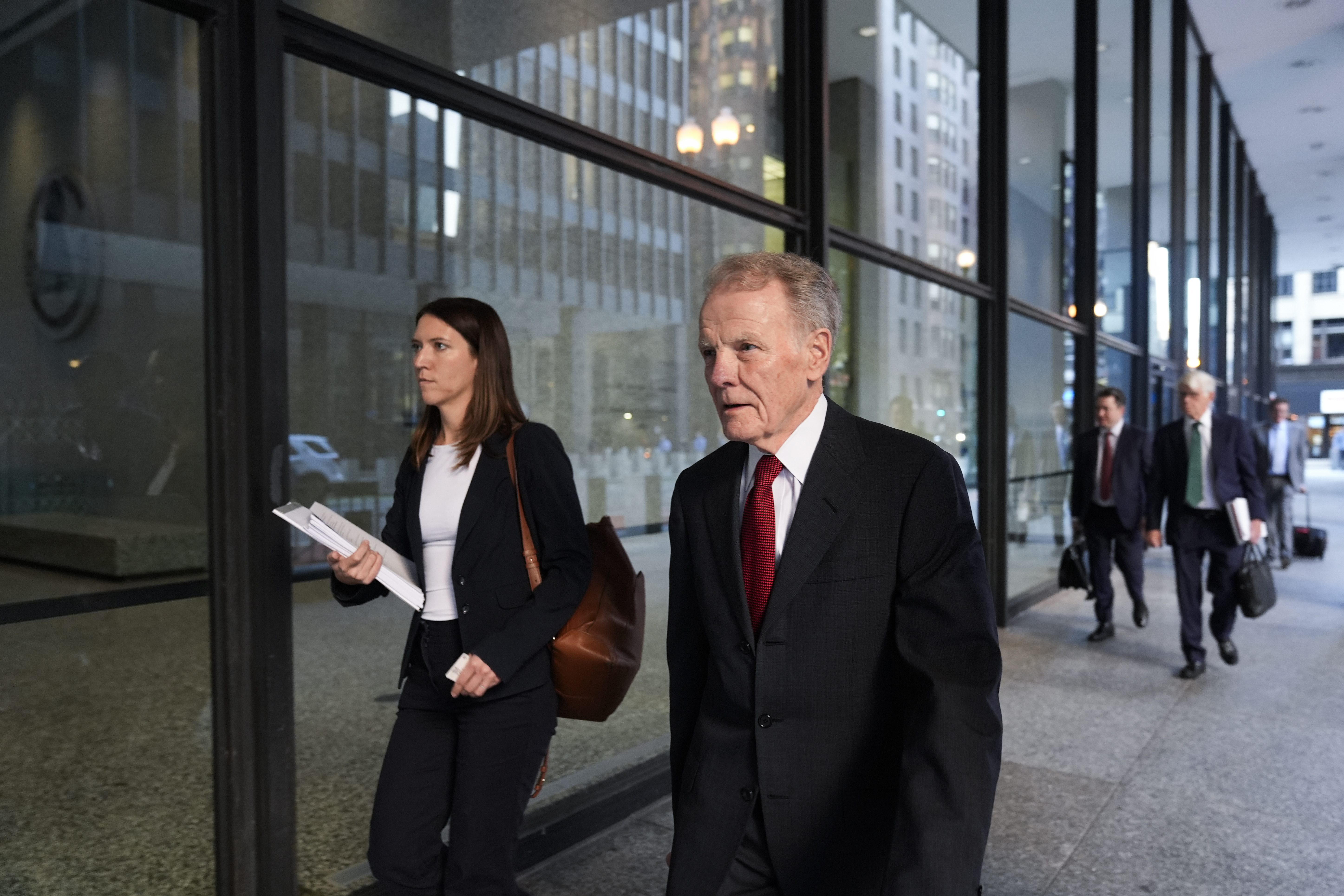 Former Illinois House Speaker Michael Madigan arrives at federal court where he is on trial for charges in a multimillion-dollar racketeering and bribery scheme Monday, Oct. 21, 2024, in Chicago. (AP Photo/Erin Hooley)