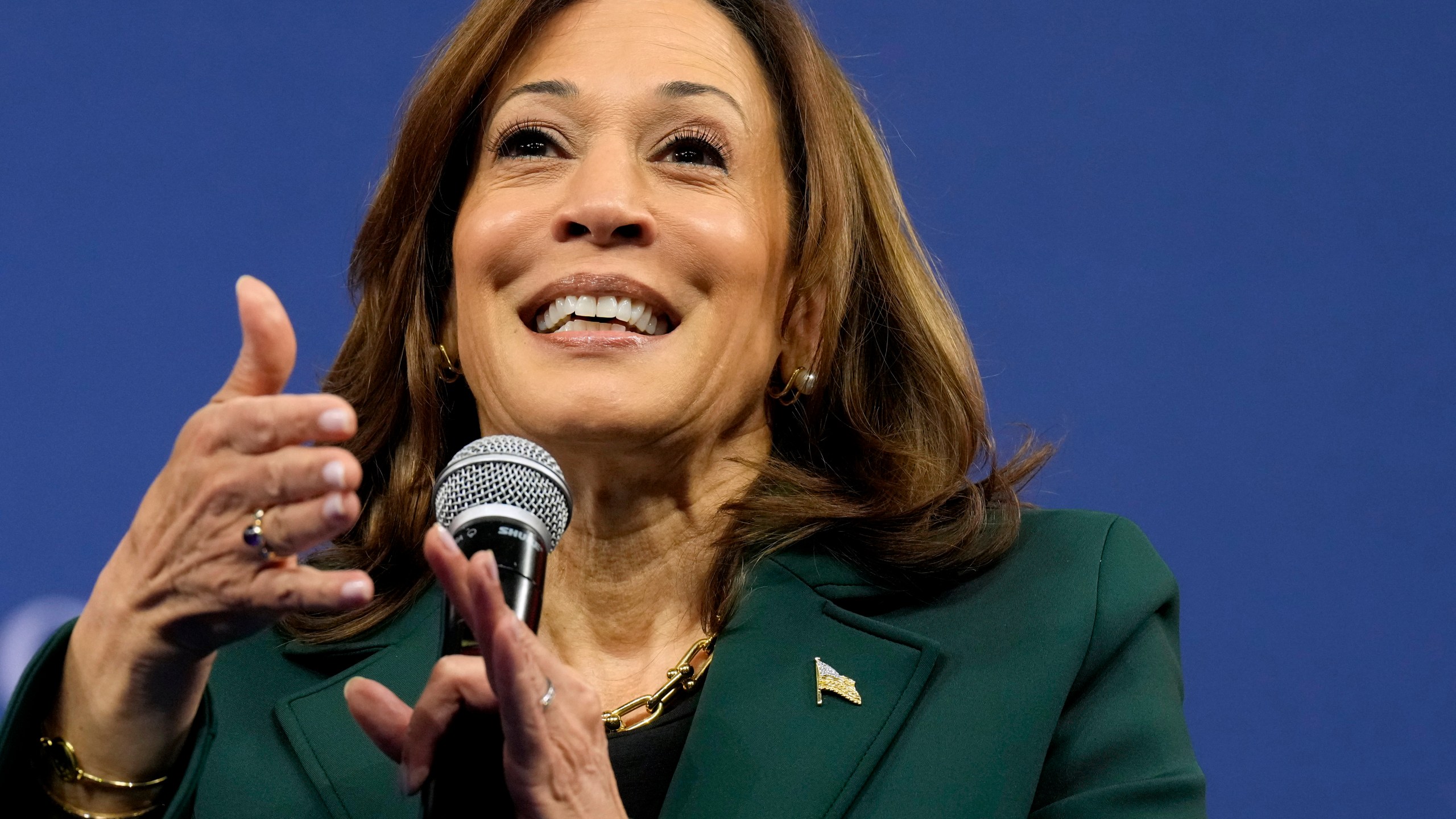 Democratic presidential nominee Vice President Kamala Harris speaks during a town hall at The People's Light in Malvern, Pa., Monday, Oct. 21, 2024. (AP Photo/Jacquelyn Martin)