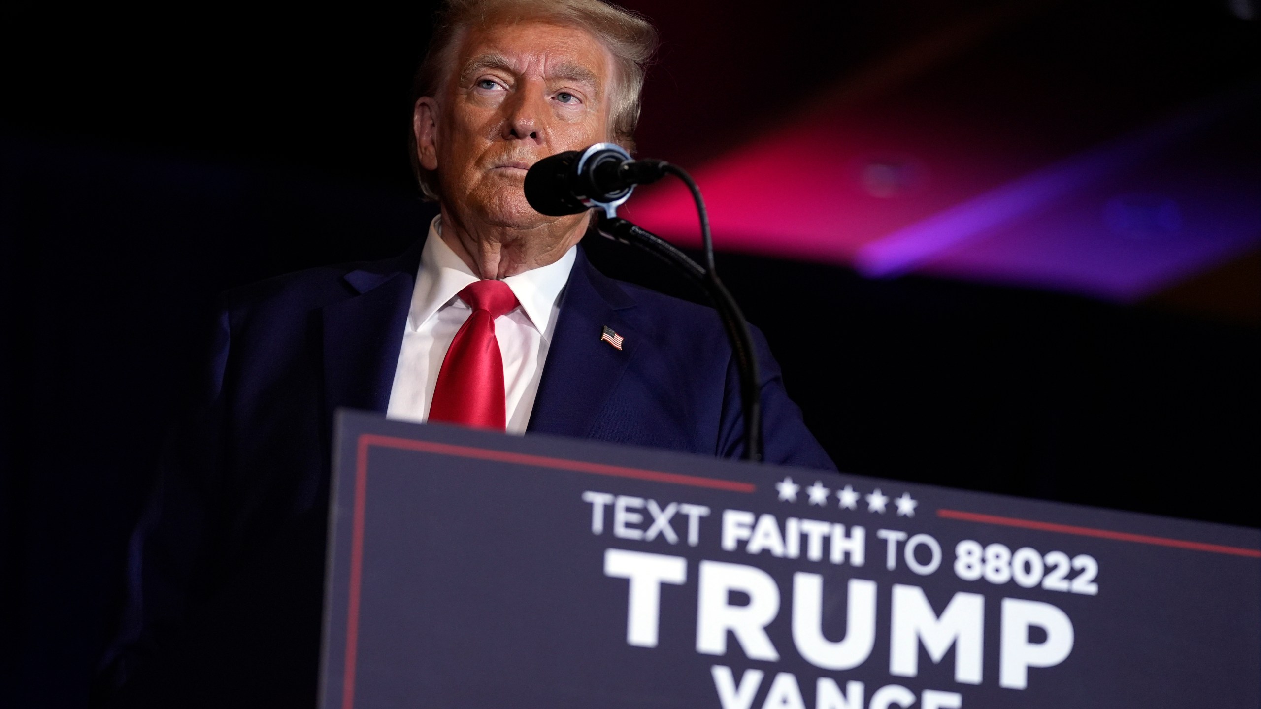 Republican presidential nominee former President Donald Trump speaks at a faith event at the Concord Convention Center, Monday, Oct. 21, 2024, in Concord, N.C. (AP Photo/Evan Vucci)