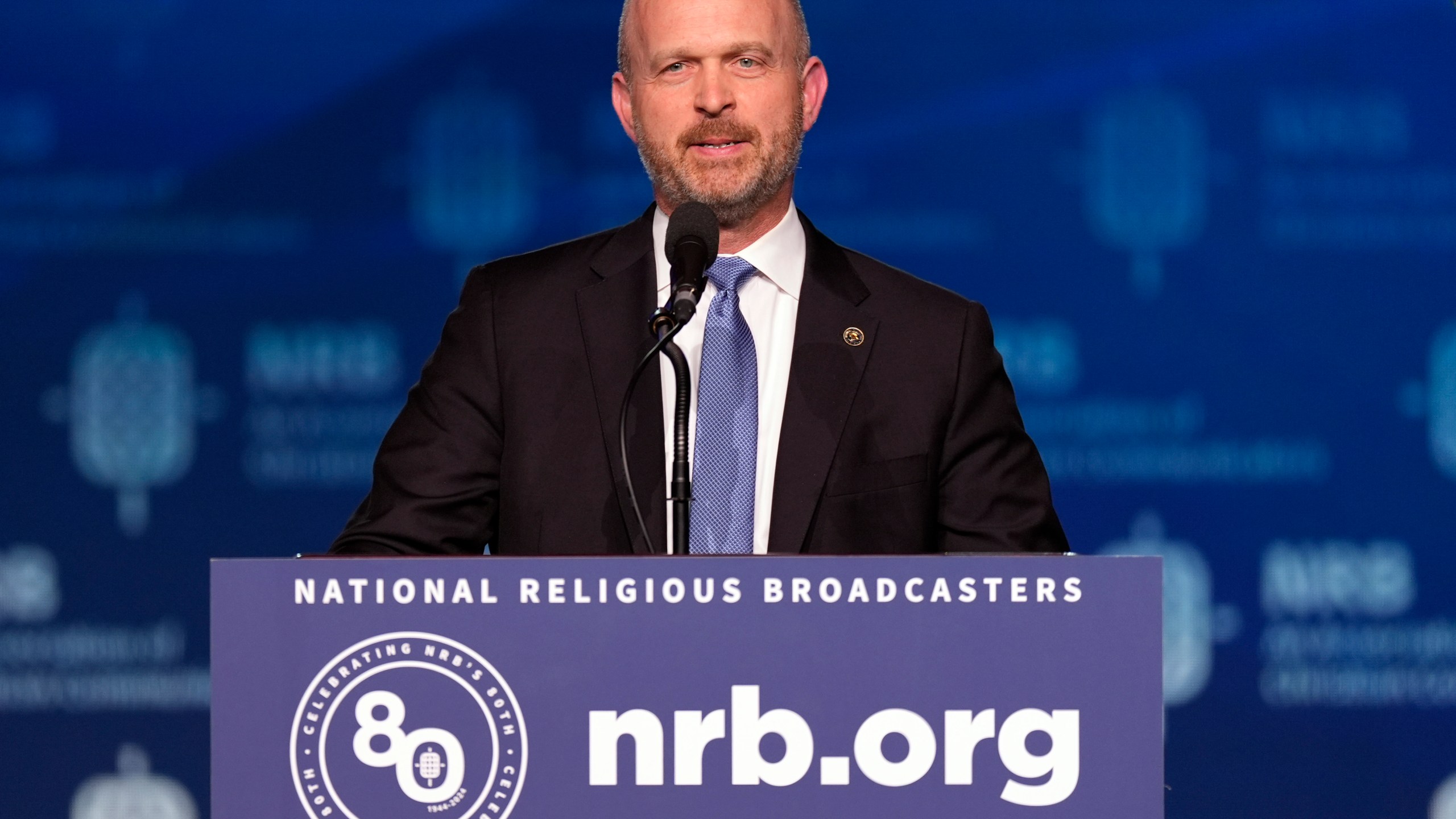 FILE - Kevin Roberts, president of The Heritage Foundation, speaks at the National Religious Broadcasters convention at the Gaylord Opryland Resort and Convention Center Feb. 22, 2024, in Nashville, Tenn. (AP Photo/George Walker IV, File)