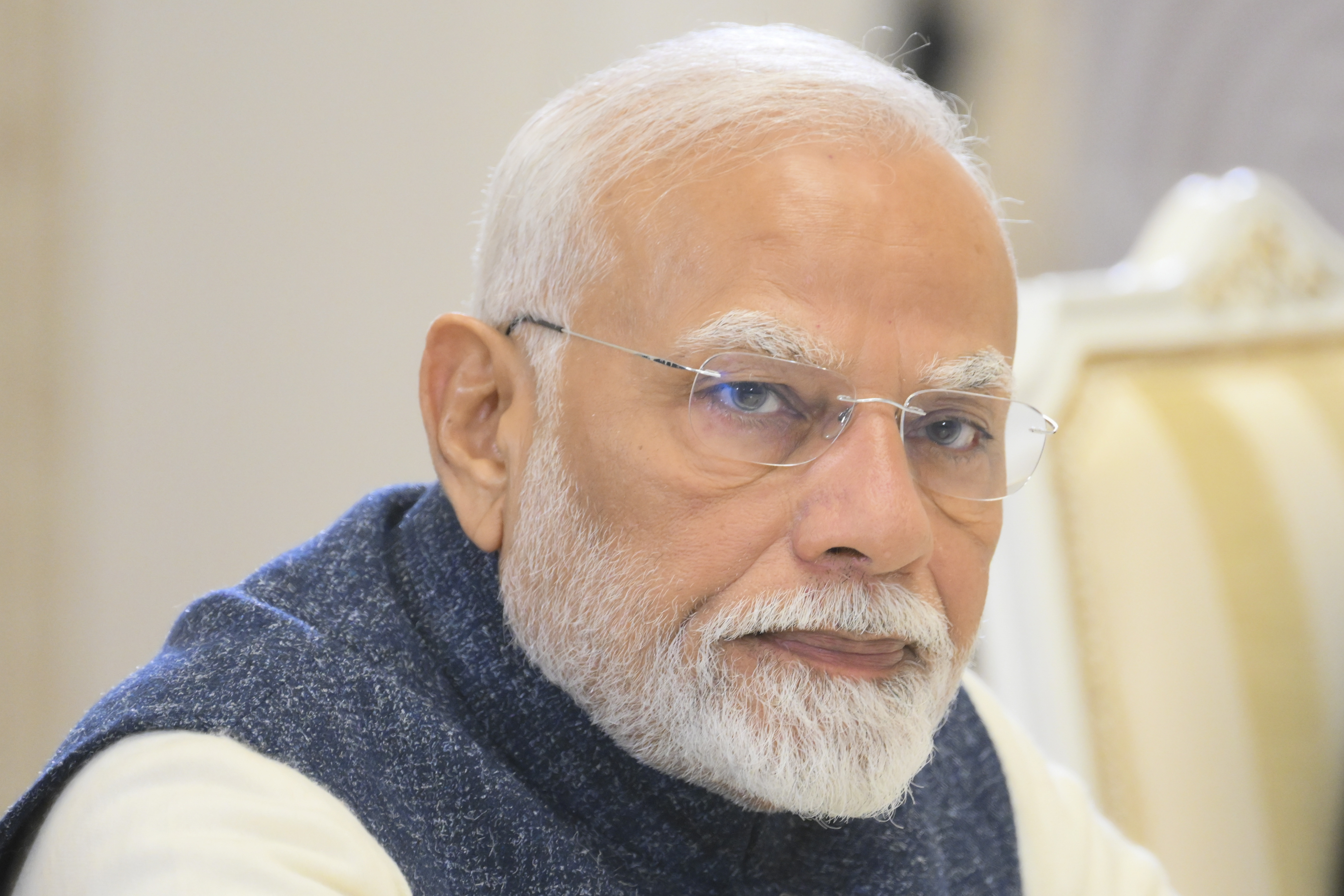 Indian Prime Minister Narendra Modi attends a meeting with Russian President Vladimir Putin on the sidelines of BRICS Summit at Kazan Kremlin in Kazan, Russia, Tuesday, Oct. 22, 2024. (Stanislav Krasilnikov/Photo host brics-russia2024.ru via AP)