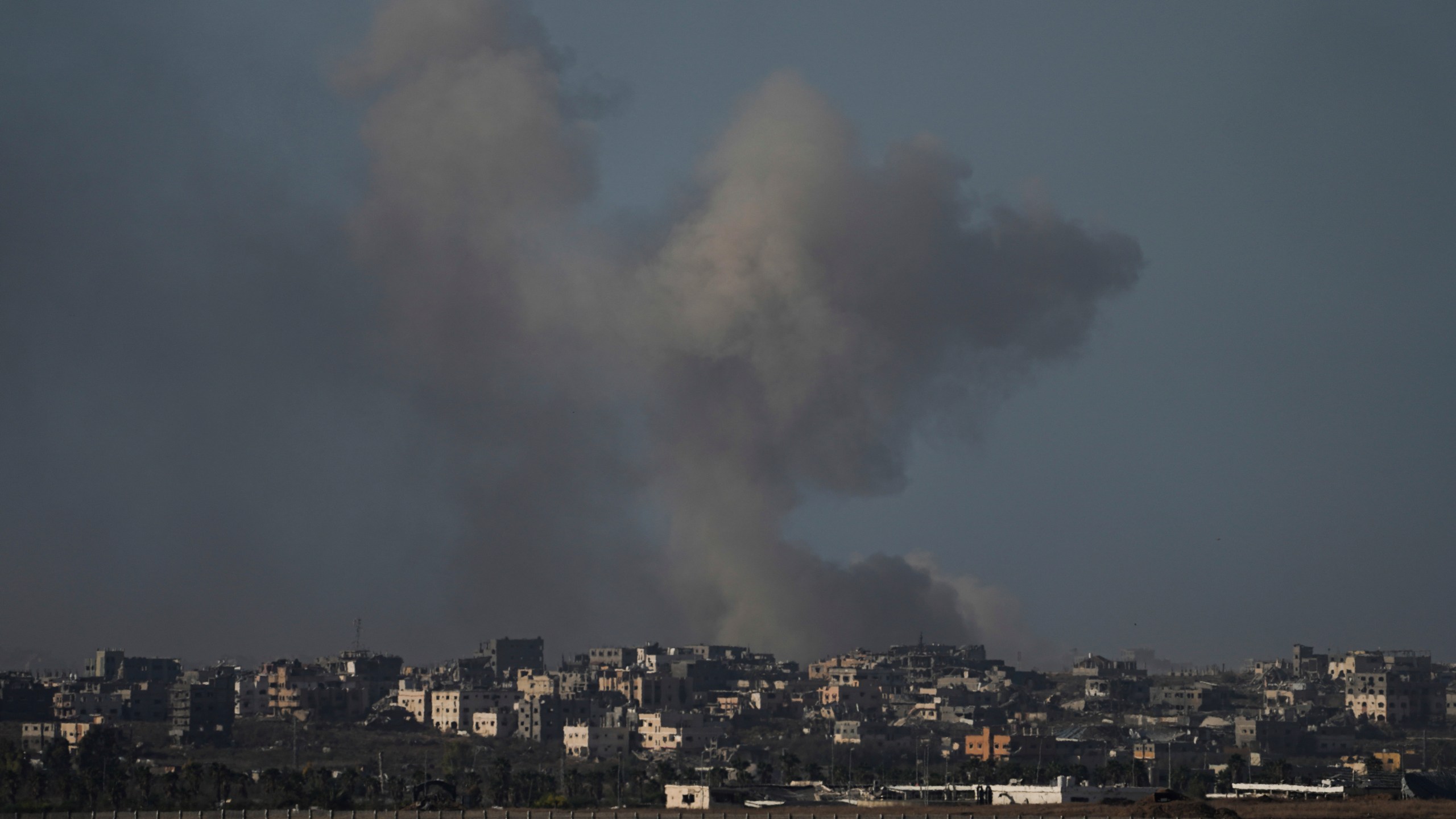 File - Smoke rises following Israeli bombardment on the Gaza Strip, as seen from southern Israel, Sunday, Oct. 20, 2024. (AP Photo/Tsafrir Abayov, File)