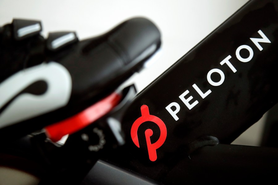 FILE - A Peloton bike is shown on Nov. 19, 2019, in San Francisco. (AP Photo/Jeff Chiu, File)