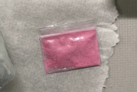 This photo provided by the Office of the Special Narcotics Prosecutor in New York shows a bag of pink cocaine in January 2023. (Office of the Special Narcotics Prosecutor in New York via AP)