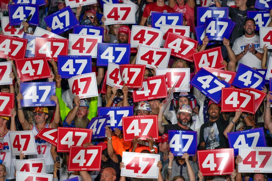 Supporters cheer before Republican presidential nominee former President Donald Trump speaks at a campaign rally at Greensboro Coliseum, Tuesday, Oct. 22, 2024, in Greensboro, N.C. (AP Photo/Julia Demaree Nikhinson)