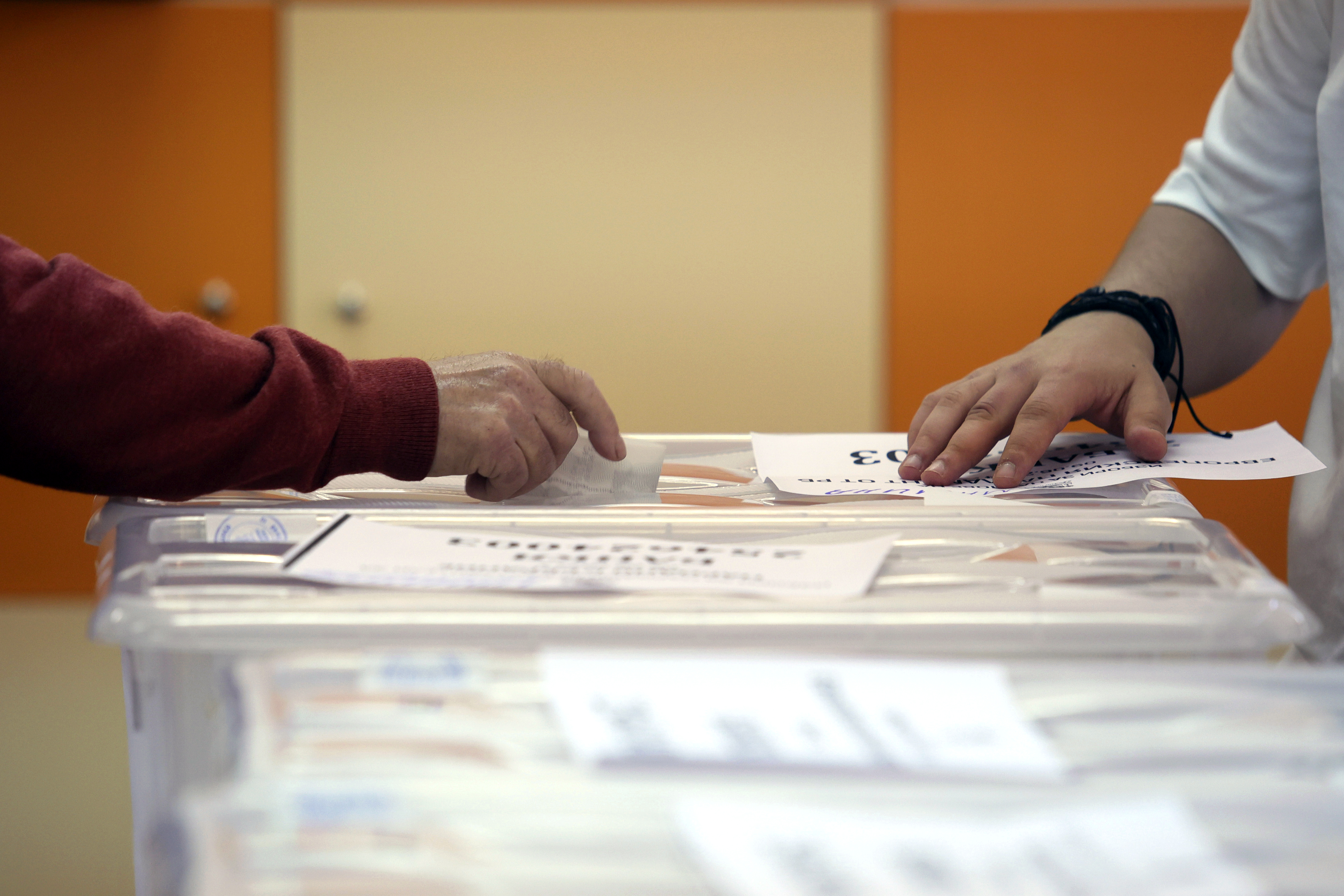 FILE - An early voter casts his vote in the polling station on the outskirts of Sofia, Bulgaria, June 9, 2024. (AP Photo/Valentina Petrova, File)