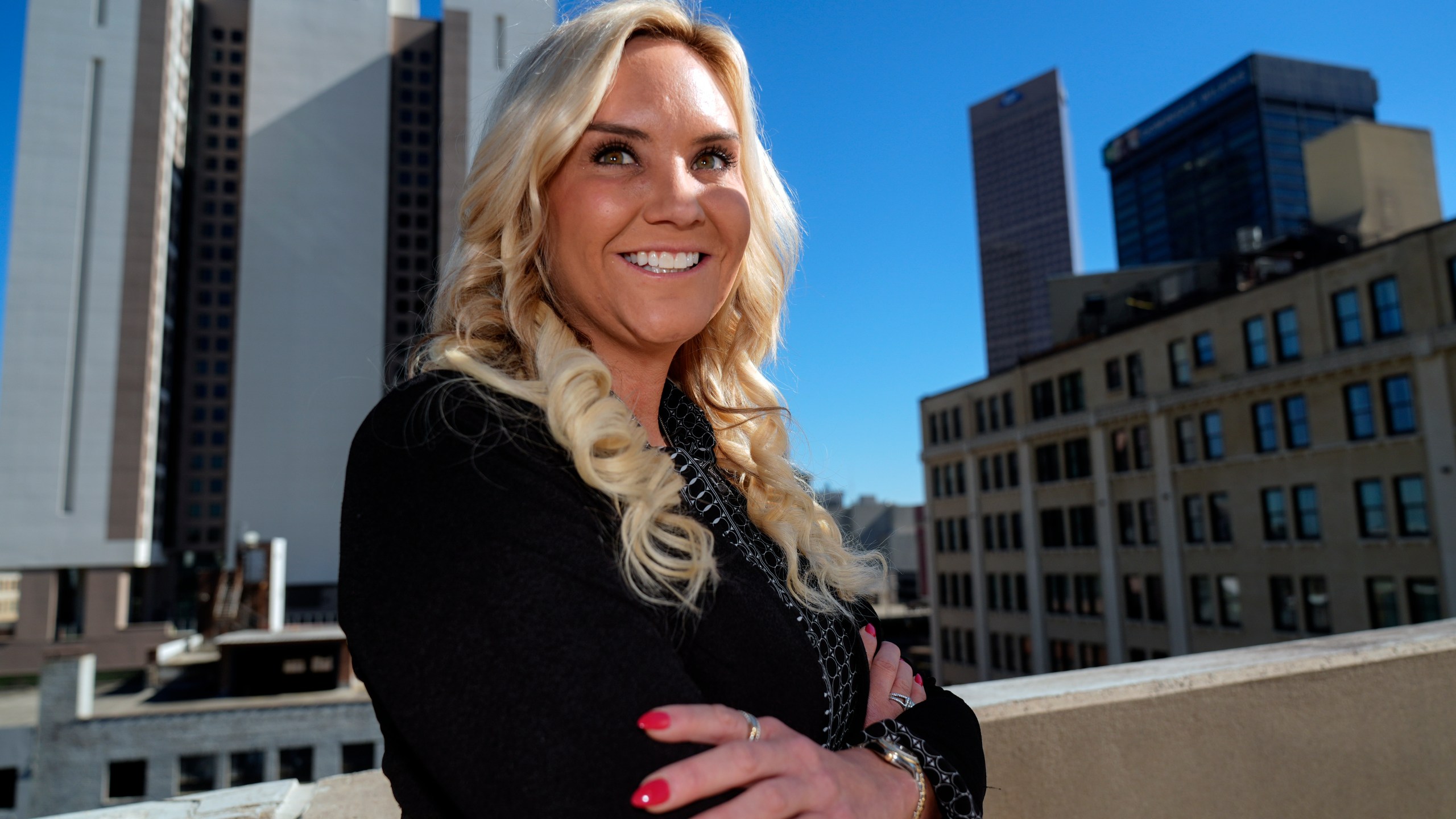 Republican candidate for Fulton County District Attorney Courtney Kramer poses for a portrait Monday, Oct. 21, 2024, in Atlanta. (AP Photo/ John Bazemore)