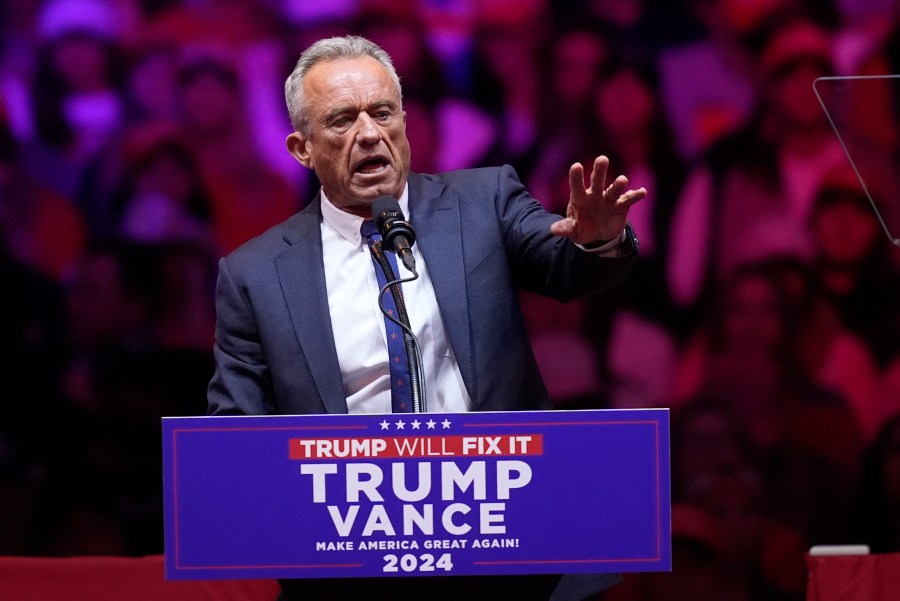 Robert F. Kennedy Jr., speaks before Republican presidential nominee former President Donald Trump at a campaign rally at Madison Square Garden, Sunday, Oct. 27, 2024, in New York. (AP Photo/Evan Vucci)