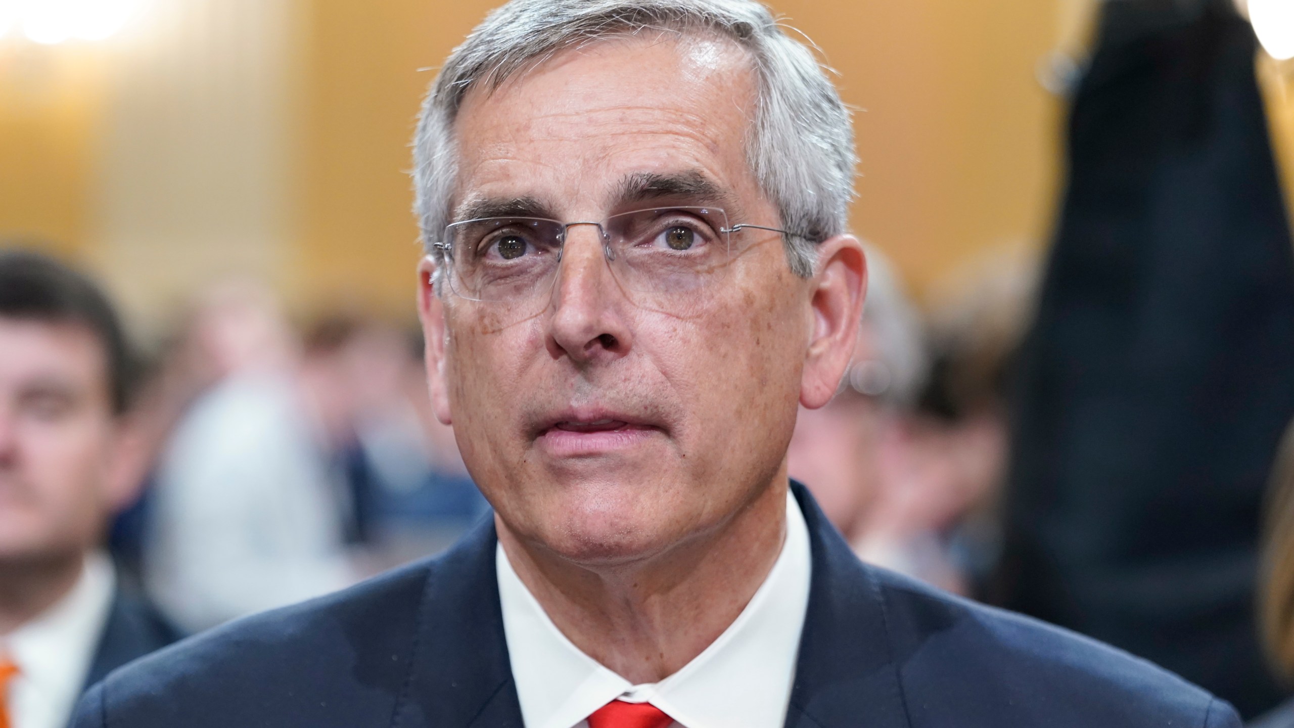 FILE - Brad Raffensperger, Georgia Secretary of State, listens as the House select committee investigating the Jan. 6 attack on the U.S. Capitol continues to reveal its findings of a year-long investigation, at the Capitol in Washington, June 21, 2022. (AP Photo/Jacquelyn Martin, File)