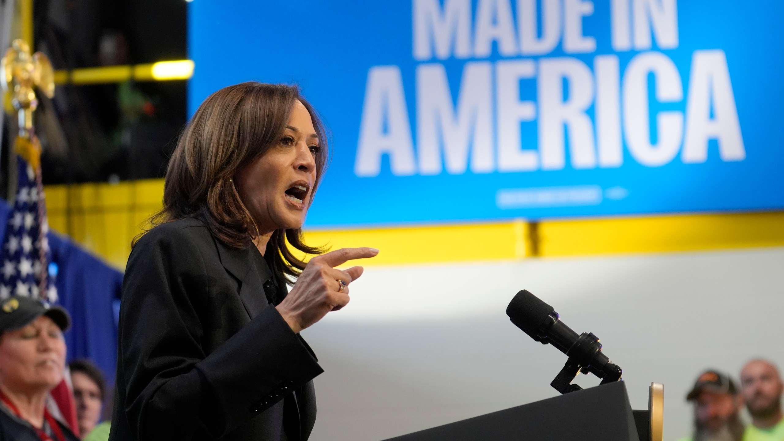 Democratic presidential nominee Vice President Kamala Harris speaks during a campaign event in Janesville, Wis., Friday, Nov. 1, 2024. (AP Photo/Charles Rex Arbogast)