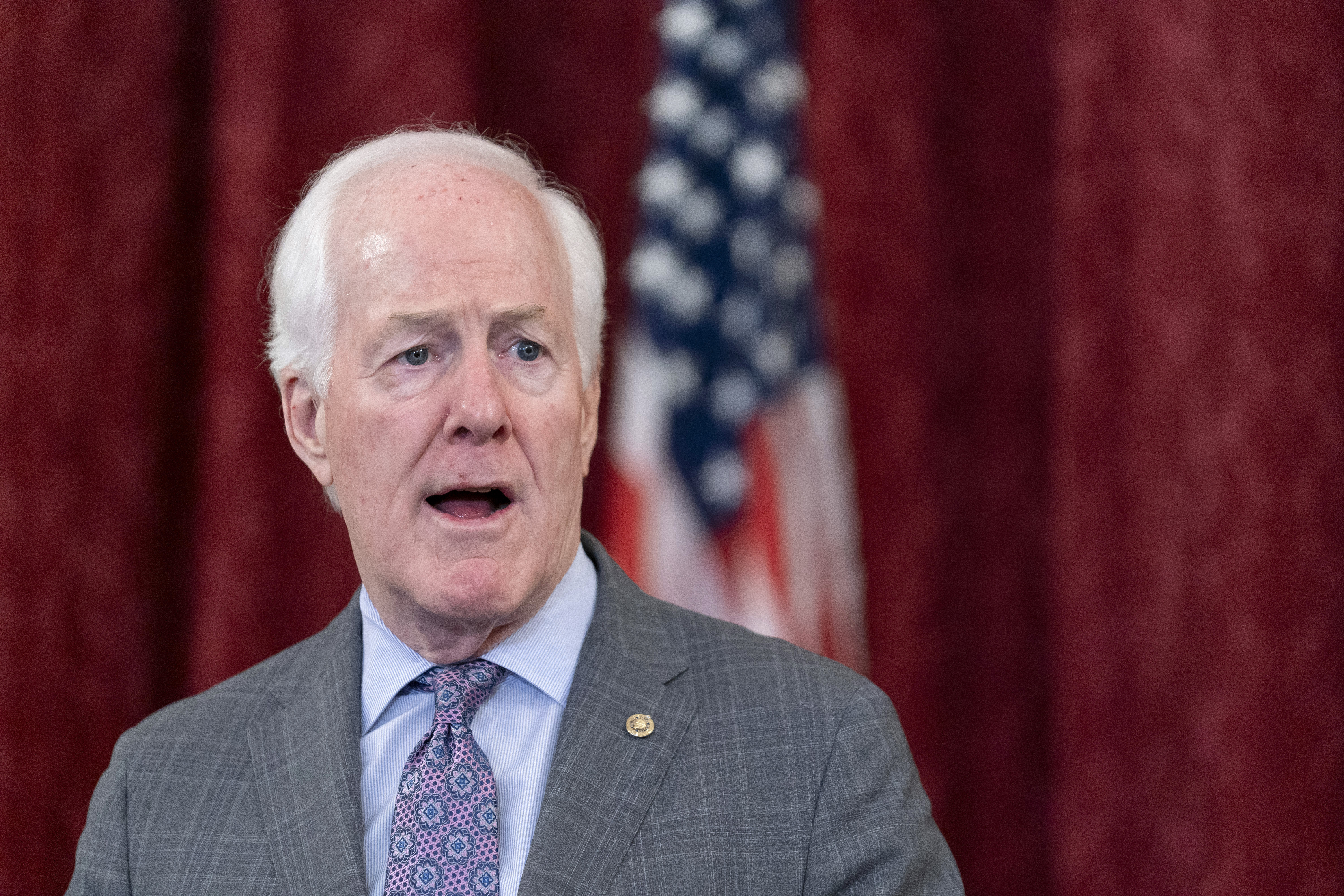 FILE - Sen. John Cornyn, R-Texas, speaks to media, Oct. 18, 2023, on Capitol Hill in Washington. (AP Photo/Stephanie Scarbrough, File)