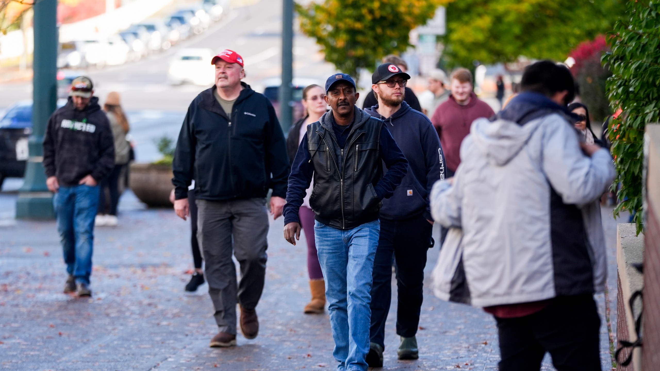 Boeing employees leave after voting on a new contract offer from the company, Monday, Nov. 4, 2024, outside the Angel of the Winds Arena in Everett, Wash. (AP Photo/Lindsey Wasson)