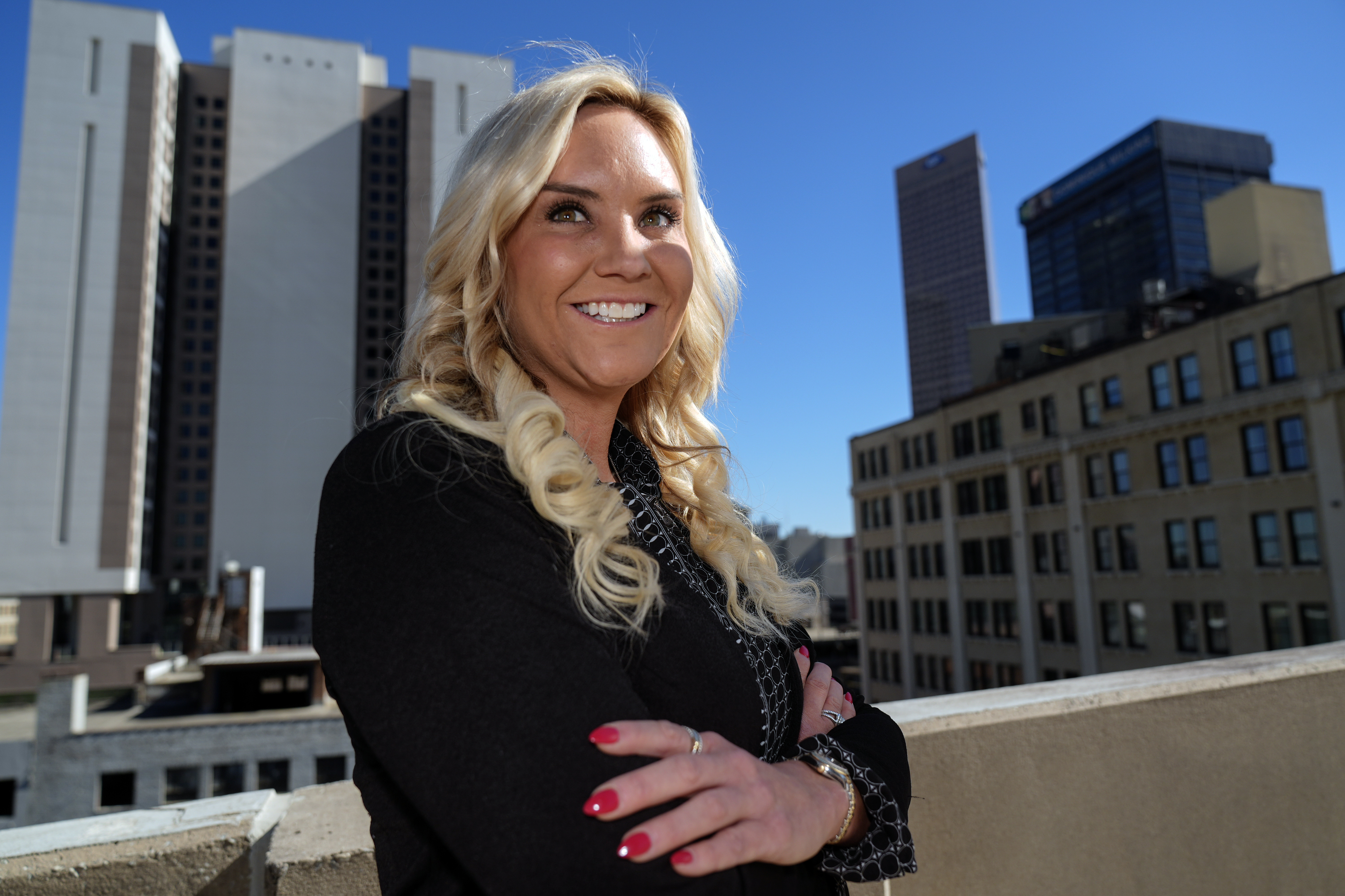 Republican candidate for Fulton County District Attorney Courtney Kramer poses for a portrait Monday, Oct. 21, 2024, in Atlanta. (AP Photo/ John Bazemore)