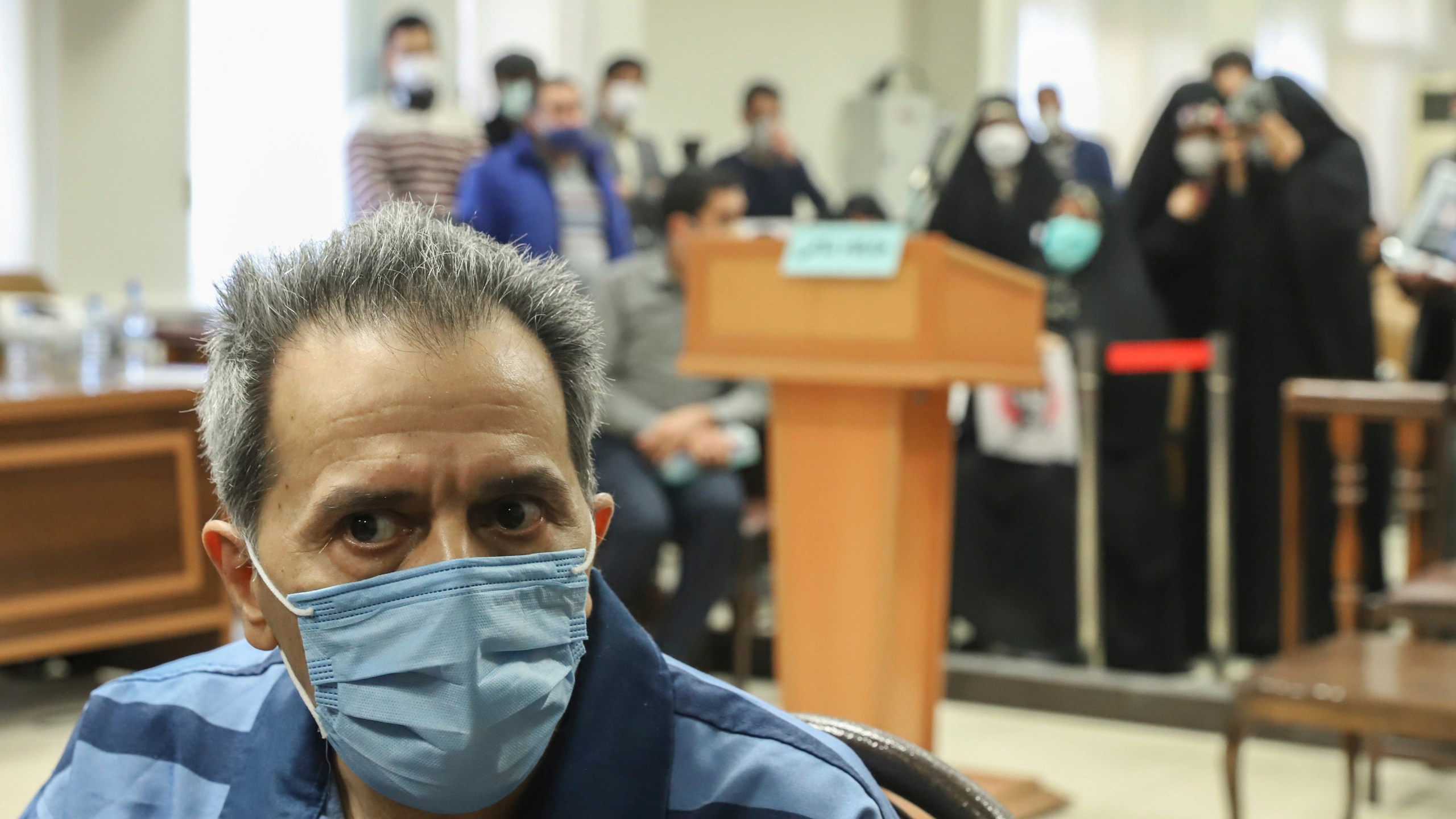 FILE - Iranian-German national and U.S. resident Jamshid Sharmahd attends his trial at the Revolutionary Court, in Tehran, Iran, Sunday, Feb. 6, 2022. (Koosha Mahshid Falahi/Mizan News Agency via AP, File