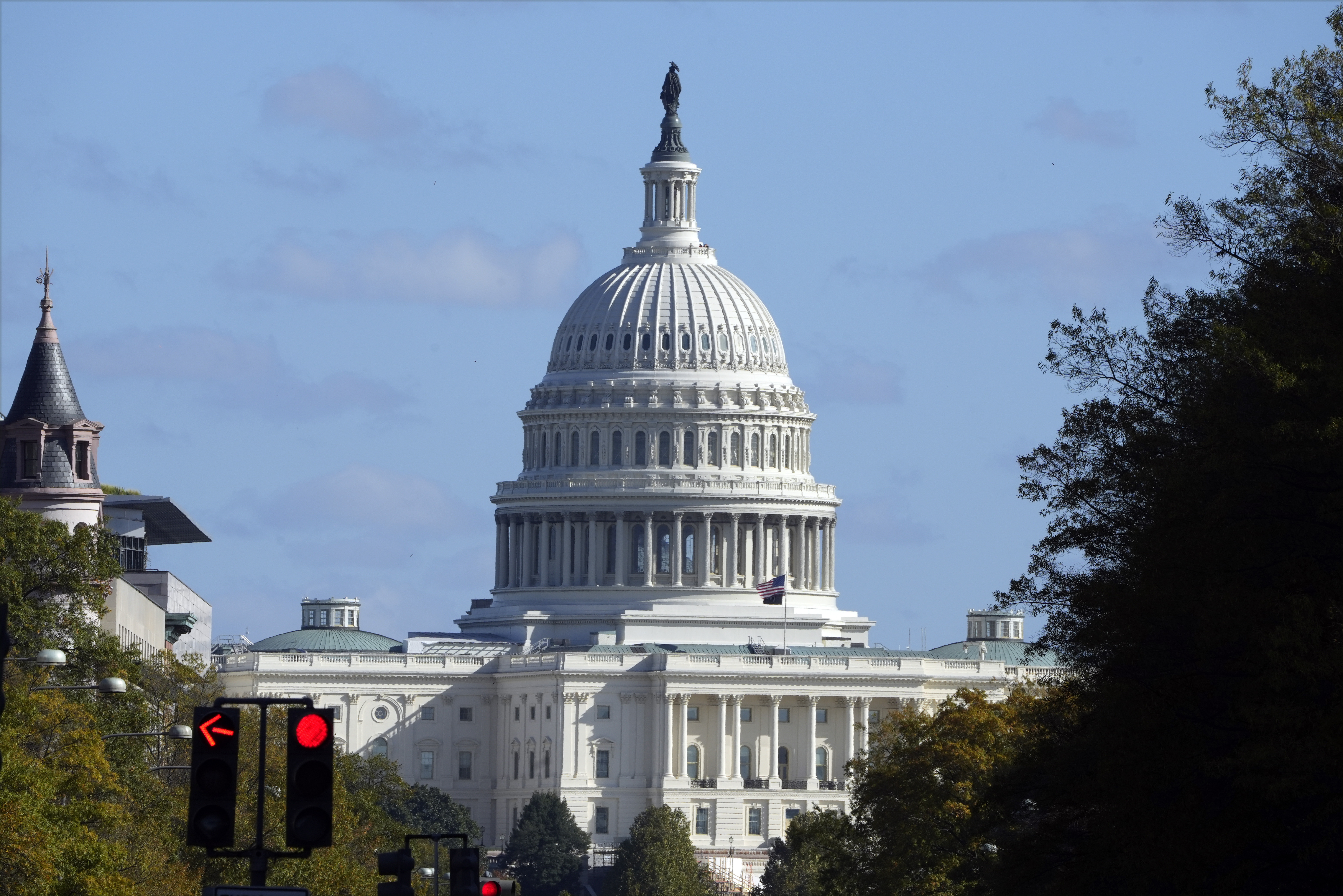 The U.S. Capitol is seen from Pennsylvania Avenue in Washington, on Election Day, Tuesday, Nov. 5, 2024. (AP Photo/Jon Elswick)