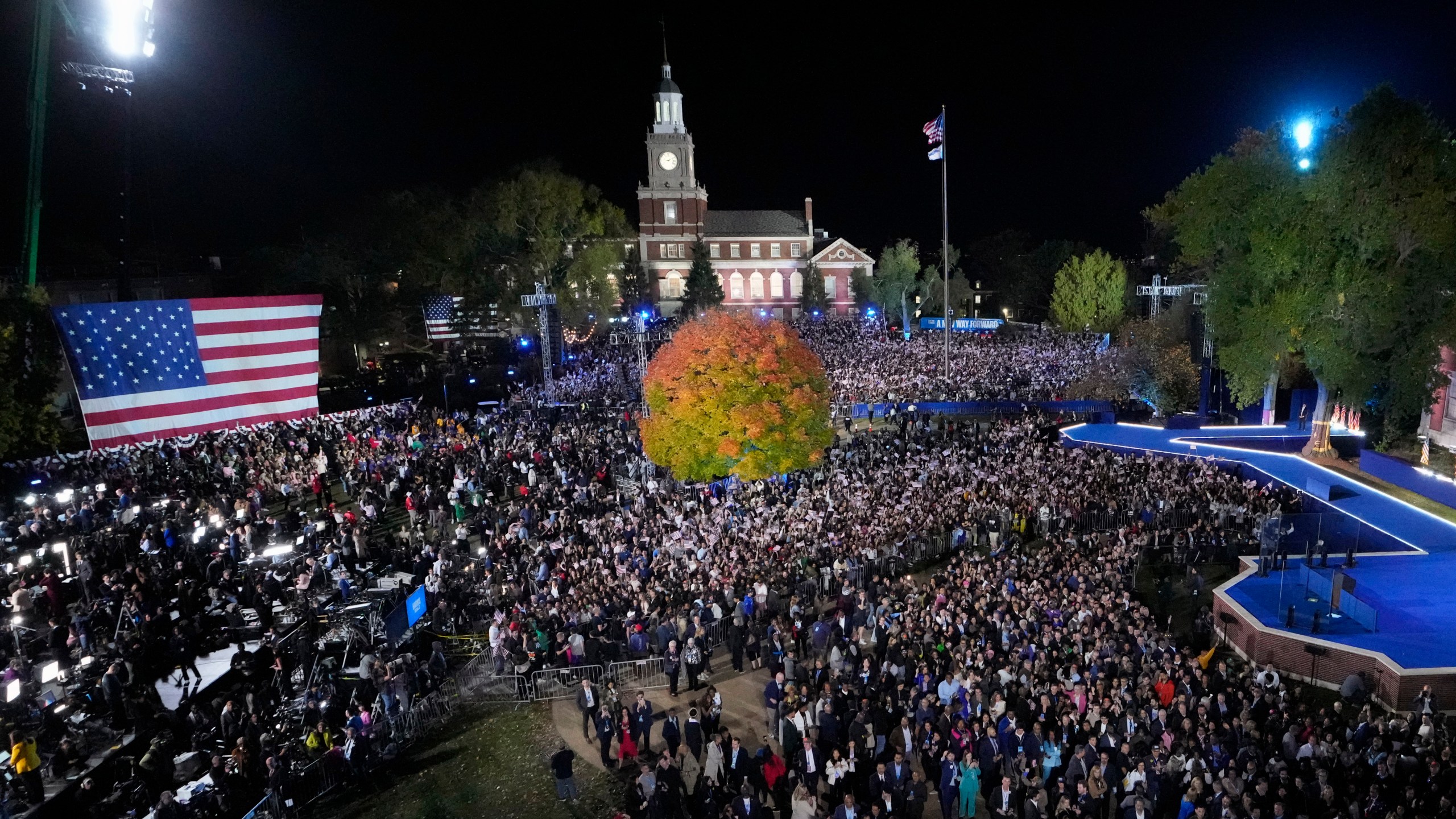 Supporters of Democratic presidential nominee Vice President Kamala Harris attend an election night campaign watch party Tuesday, Nov. 5, 2024, on the campus of Howard University in Washington.(AP Photo/David J. Phillip)