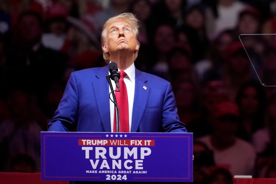 Republican presidential nominee former President Donald Trump speaks at a campaign rally at Madison Square Garden, Sunday, Oct. 27, 2024, in New York. (AP Photo/Evan Vucci)