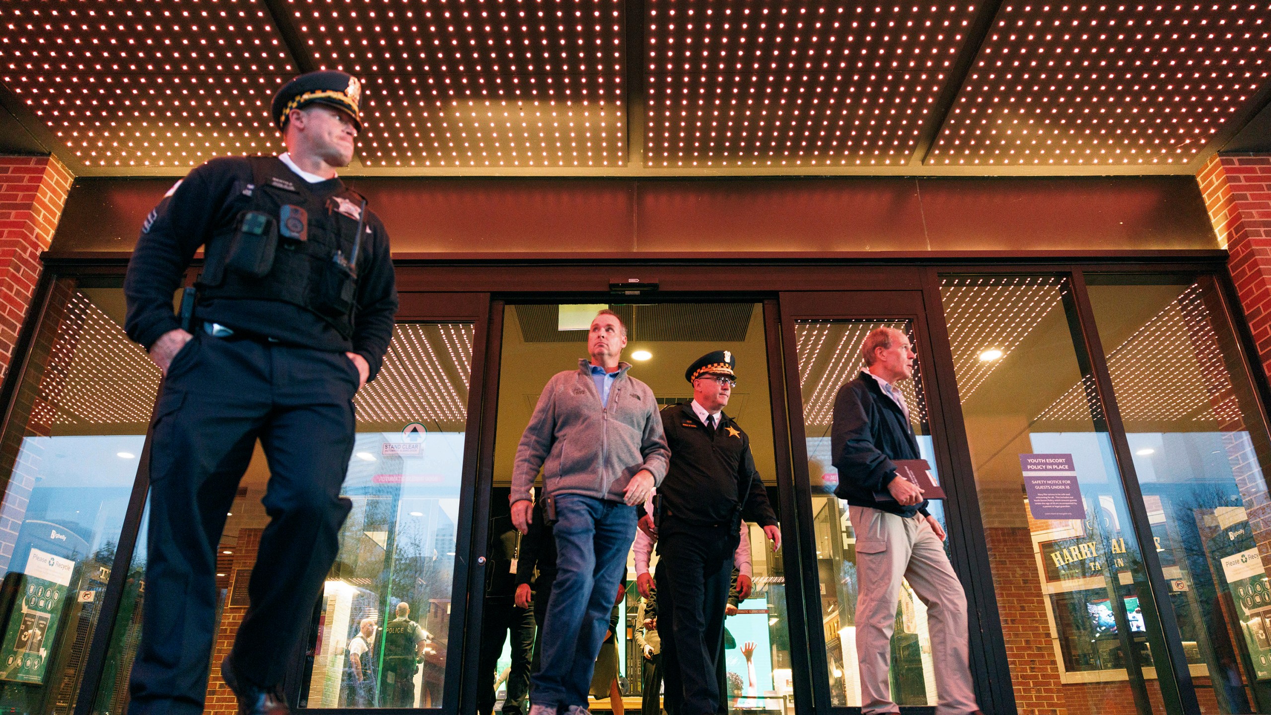 Police investigate the scene of a shooting at Navy Pier in Chicago, Tuesday, Nov. 5, 2024. Two men were shot and killed by a former disgruntled employee in one of the loading docks at Navy Pier. (Anthony Vazquez/Chicago Sun-Times via AP)