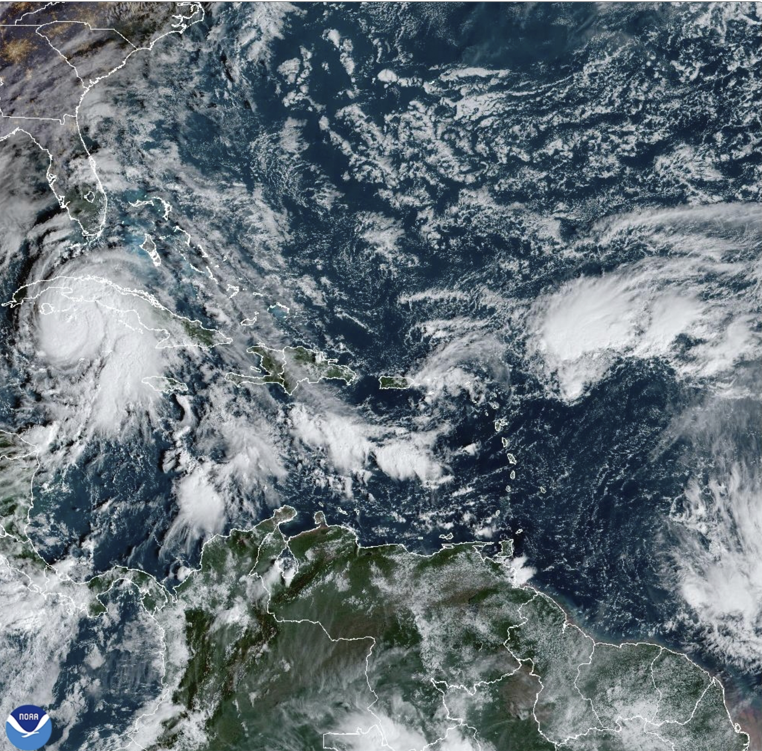 This satellite image provided by NOAA shows Hurricane Rafael on Wednesday, Nov. 6, 2024 in the Caribbean. (NOAA via AP)