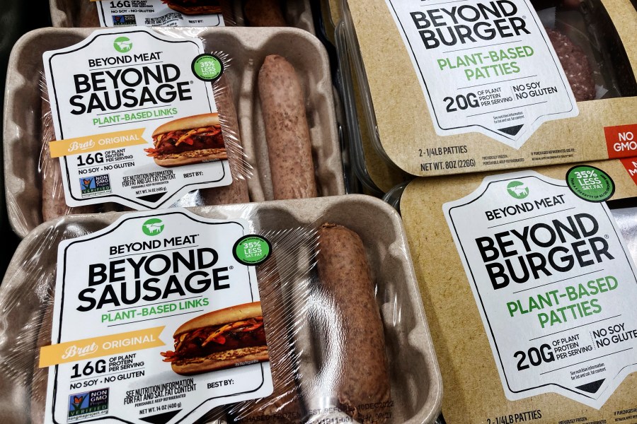 FILE - Beyond Meat products are seen in a refrigerated case inside a grocery store in Mount Prospect, Ill., on Feb. 19, 2022. (AP Photo/Nam Y. Huh, File)