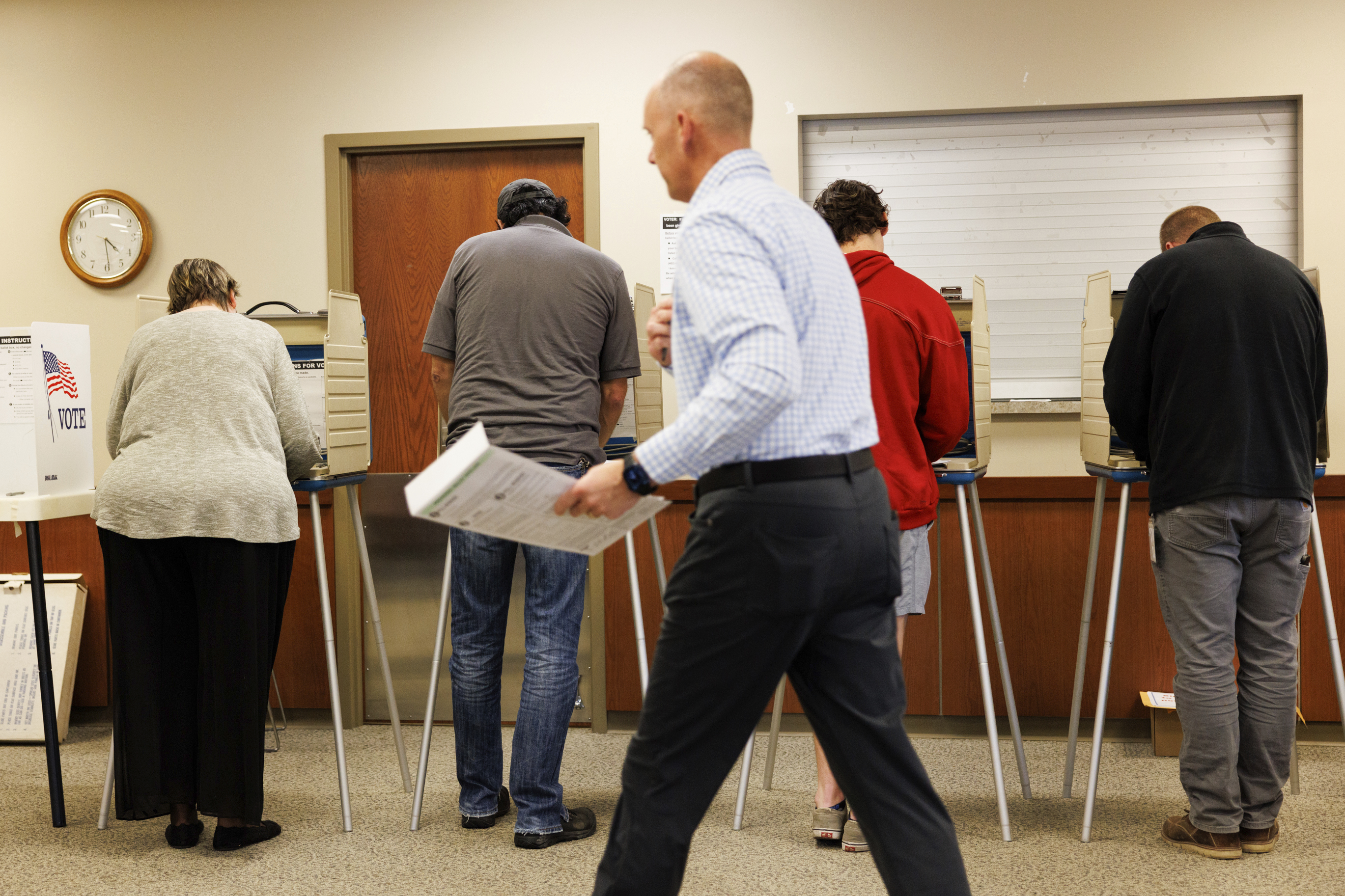 Voters cast their ballots at the Agnes Robinson Waterloo Public Library, Tuesday, Nov. 5, 2024, in Waterloo, Neb. (Nikos Frazier/Omaha World-Herald via AP)