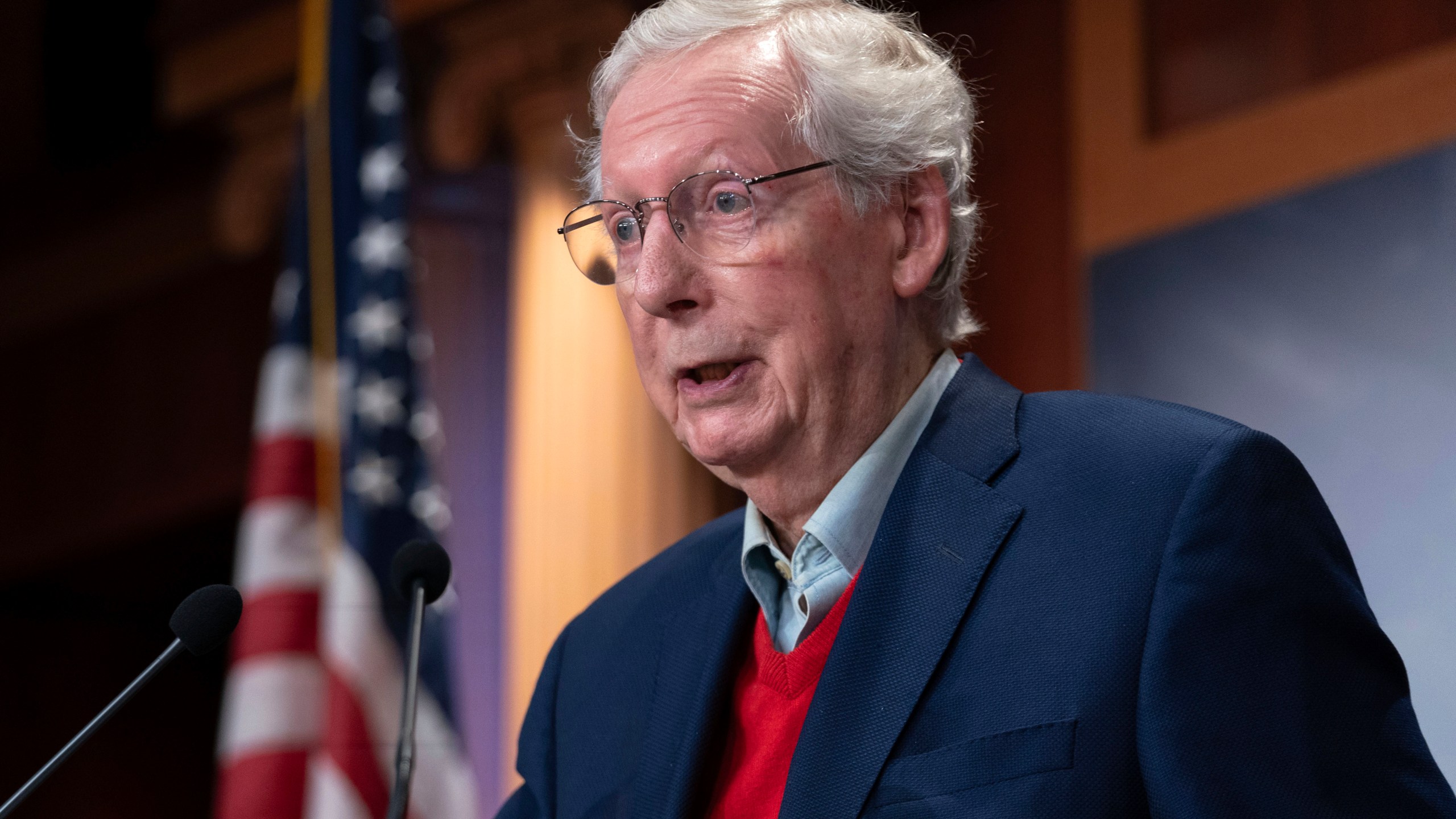 Senate Minority Leader Mitch McConnell R-Ky. speaks during a news conference about the election at the Capitol in Washington, Wednesday, Nov. 6, 2024. (AP Photo/Jose Luis Magana)