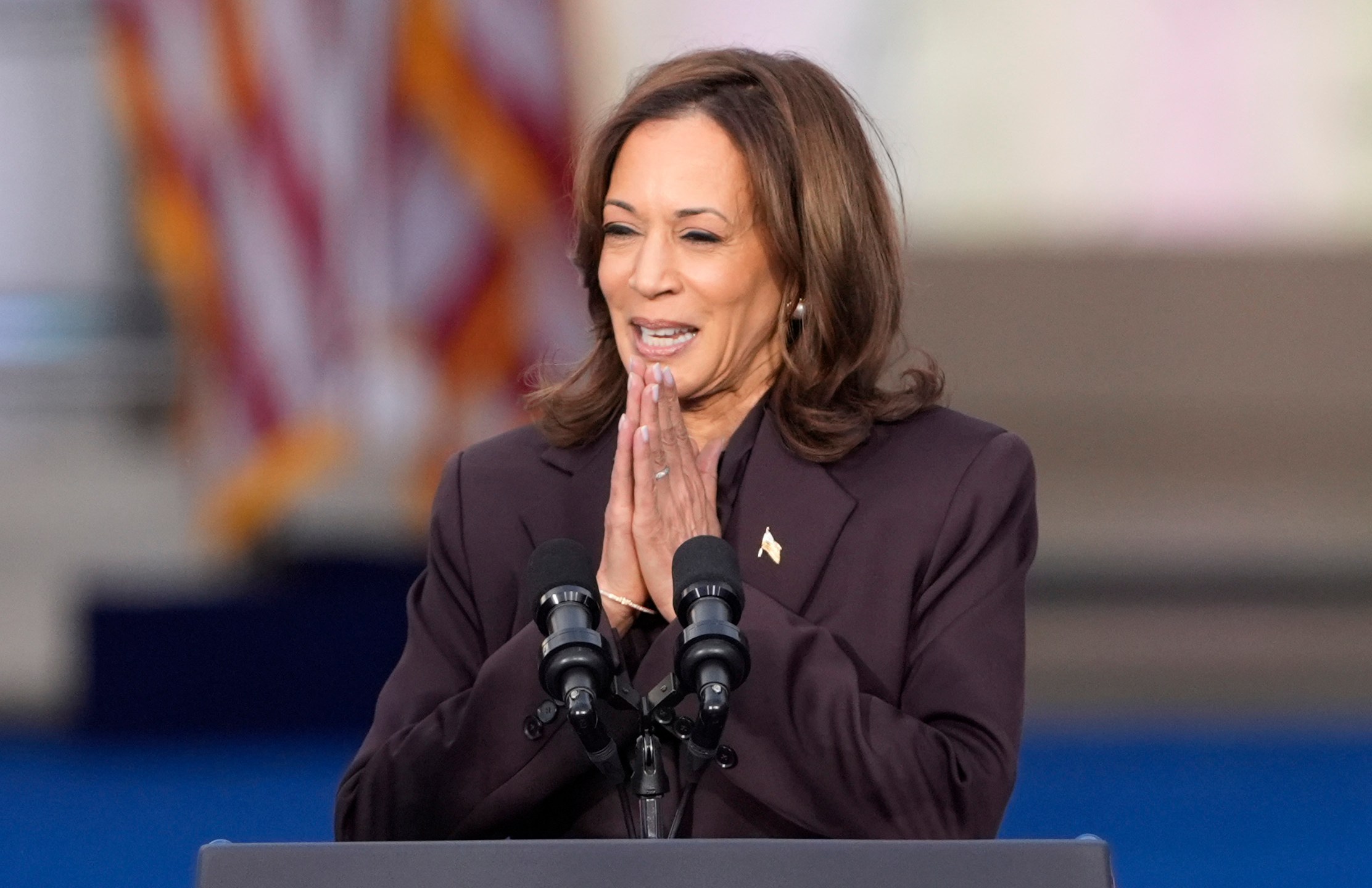 Vice President Kamala Harris delivers a concession speech for the 2024 presidential election on the campus of Howard University in Washington, Wednesday, Nov. 6, 2024. (AP Photo/J. Scott Applewhite)