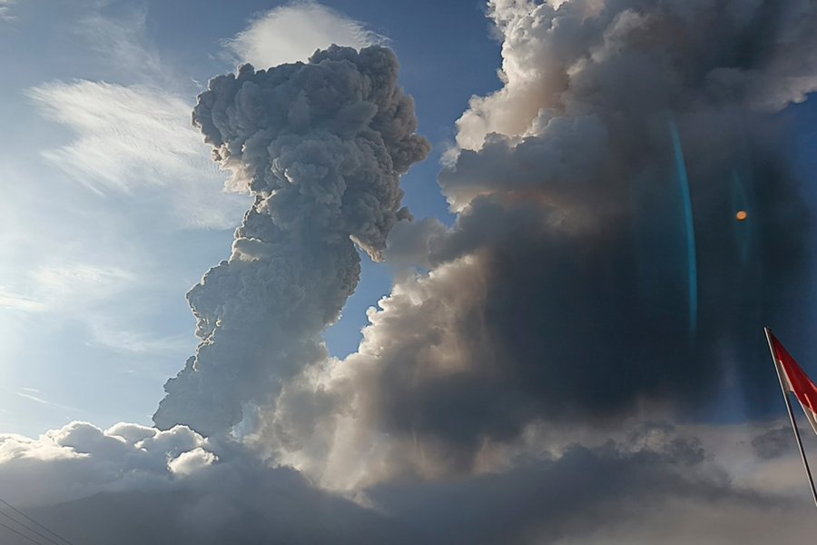 Mount Lewotobi Laki-Laki spews volcanic materials during an eruption, in East Flores, Indonesia, Thursday, Nov, 7, 2024. (AP Photo)