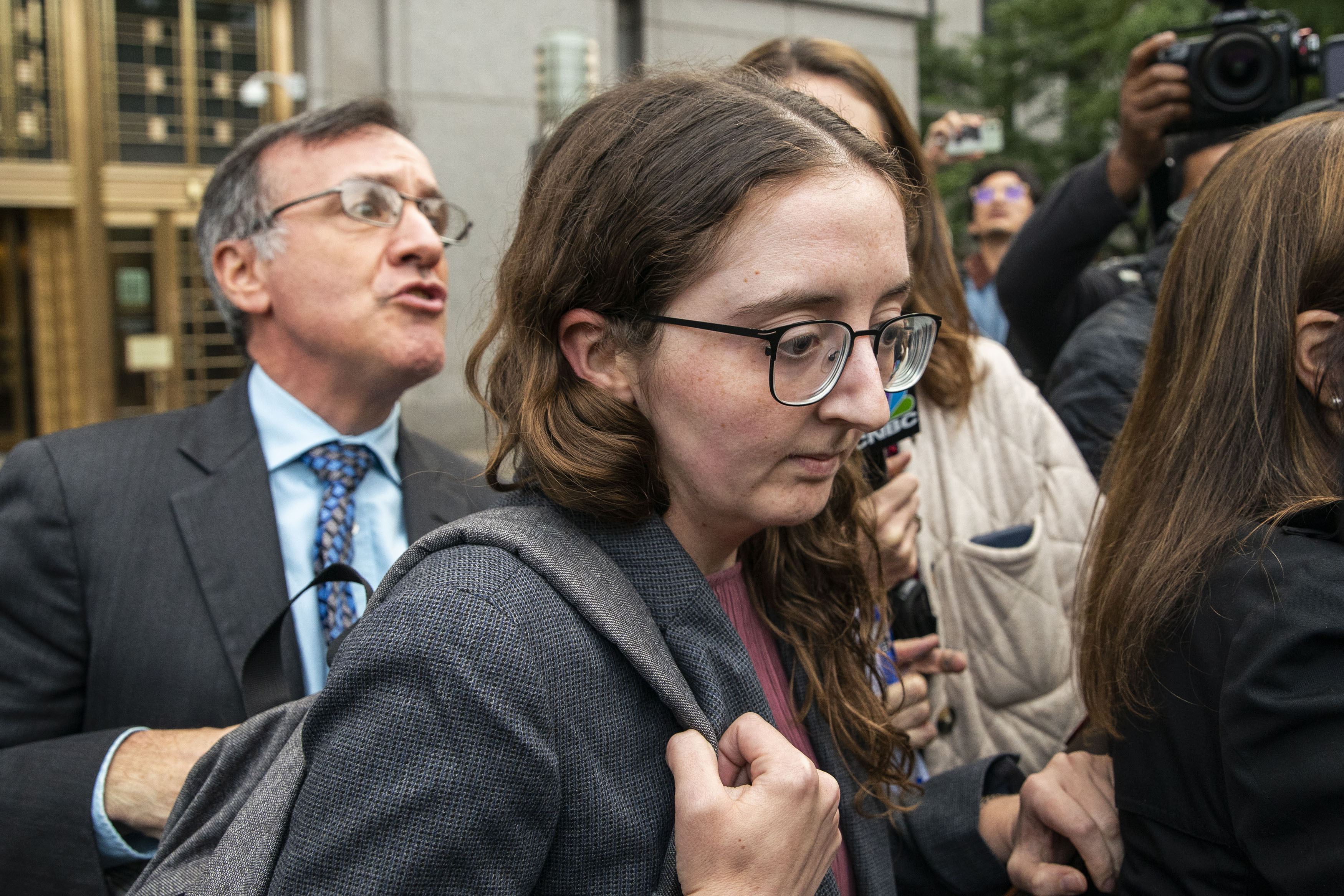 FILE - Caroline Ellison, former CEO of Alameda Research, founded by Sam Bankman-Fried, exits the Manhattan federal court after testifying, Oct. 10, 2023, in New York. (AP Photo/Eduardo Munoz Alvarez, File)