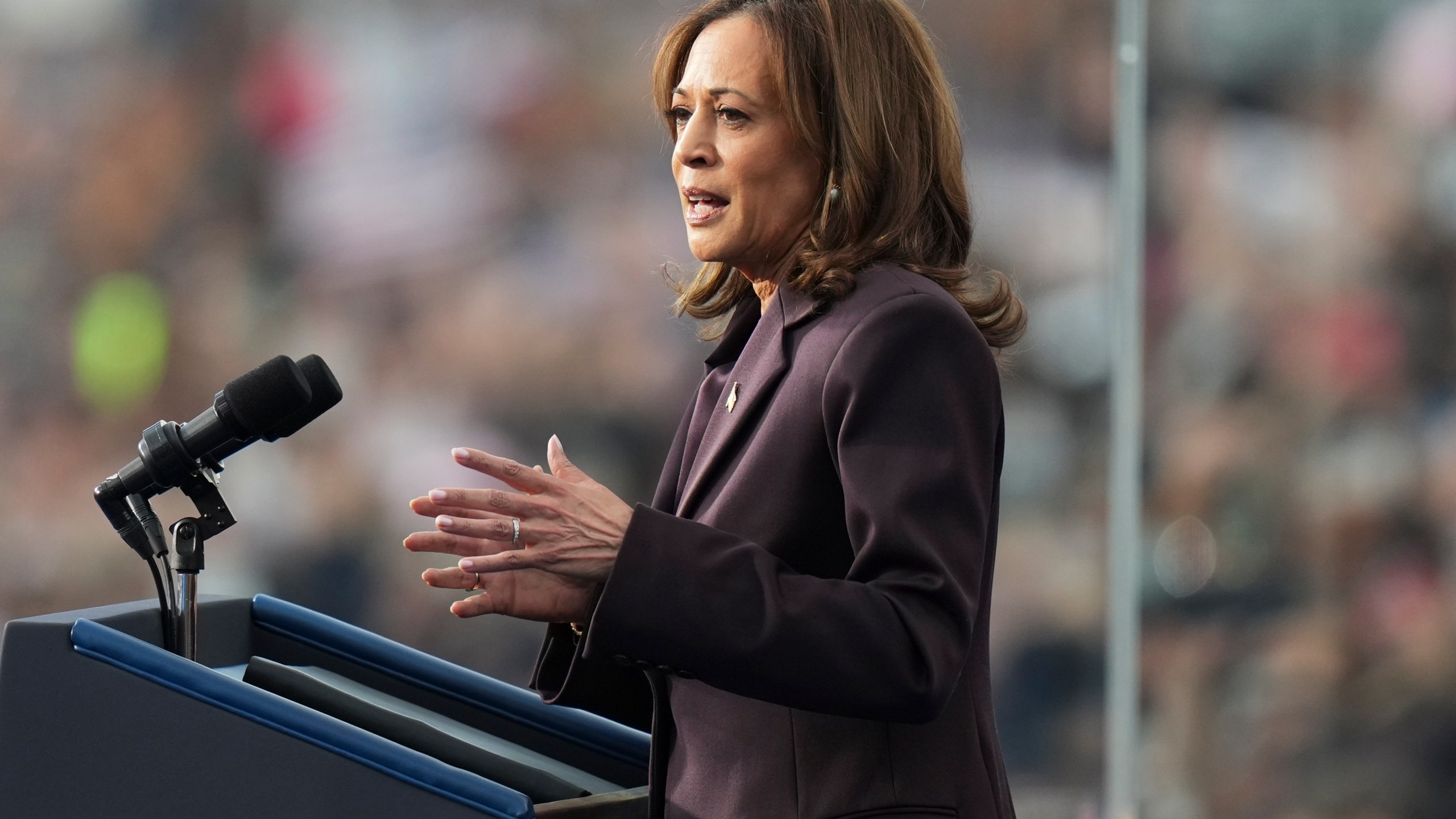 Vice President Kamala Harris delivers a concession speech for the 2024 presidential election, Wednesday, Nov. 6, 2024, on the campus of Howard University in Washington. (AP Photo/Stephanie Scarbrough)