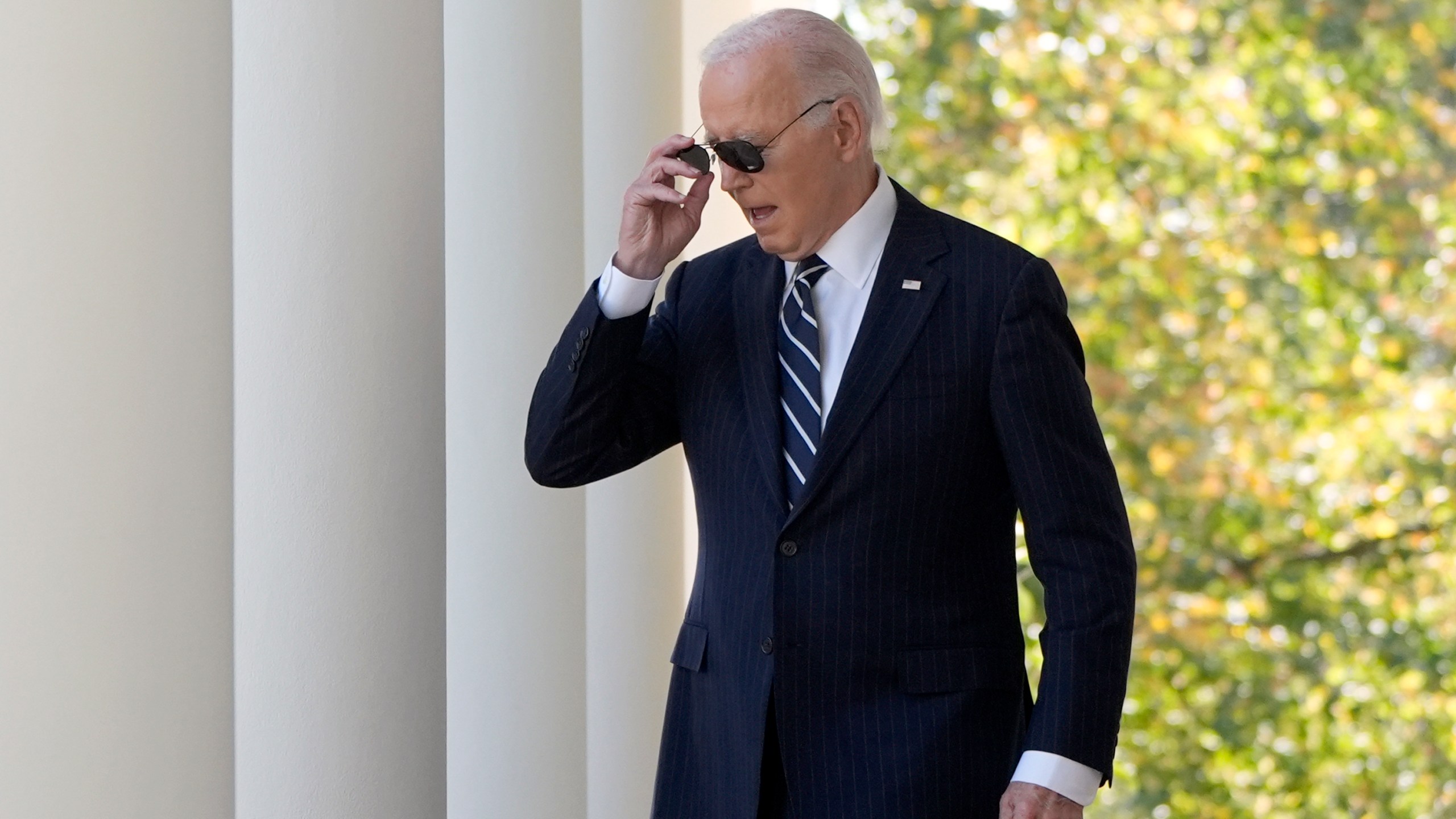 President Joe Biden walks to speak in the Rose Garden of the White House in Washington, Thursday, Nov. 7, 2024. (AP Photo/Mark Schiefelbein)