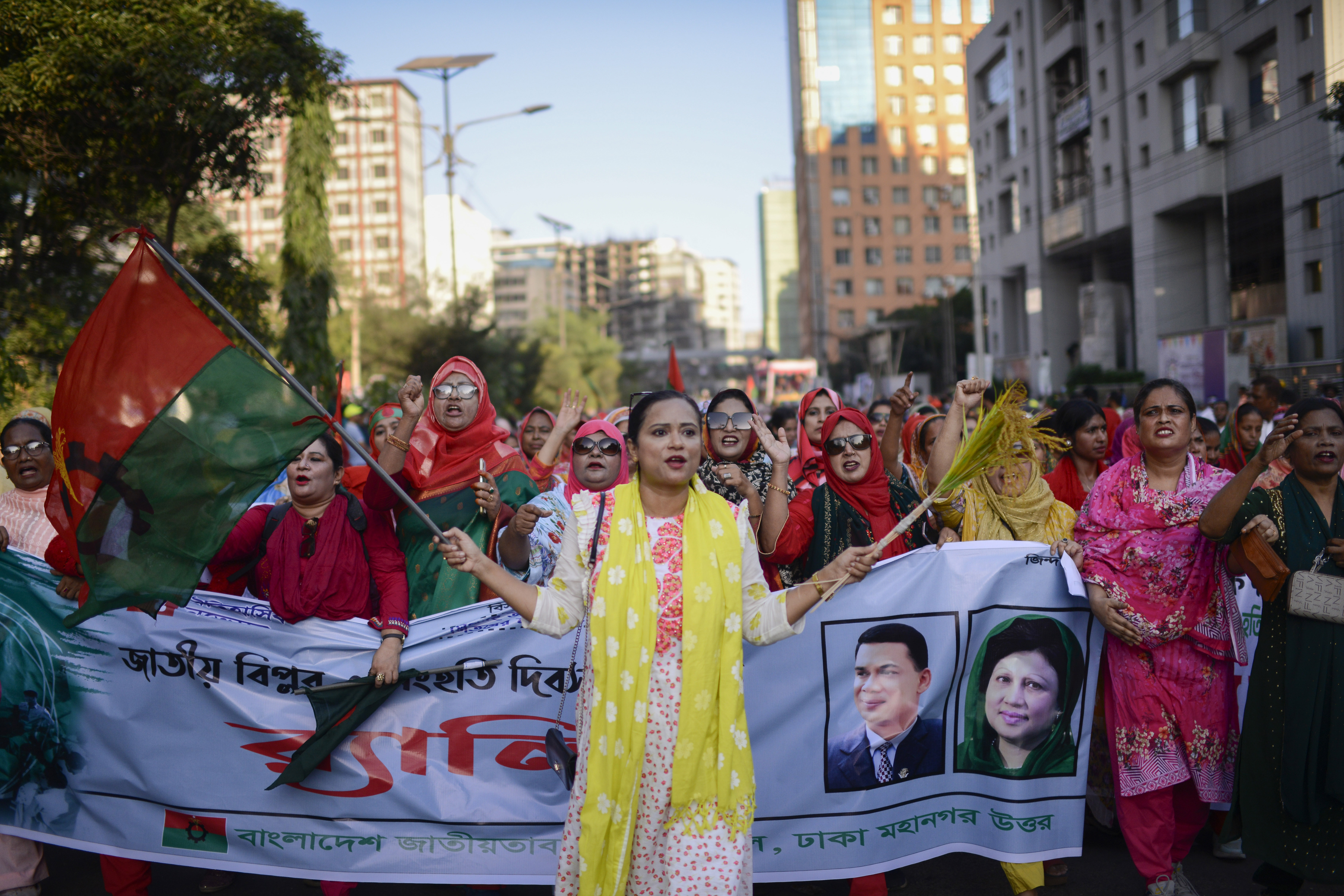 Bangladesh Nationalist Party (BNP) activists participate in a rally in Dhaka, Bangladesh, Friday, Nov. 8, 2024. (AP Photo/Mahmud Hossain Opu)