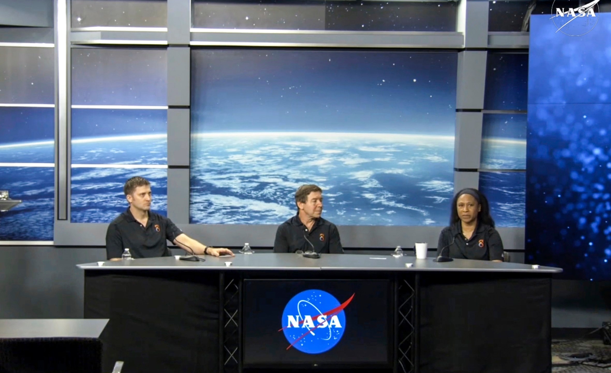 In this image from video provided by NASA, astronauts Matthew Dominick, Michael Barratt and Jeanette Epps participate in a news conference at the agency’s Johnson Space Center in Houston on Friday, Nov. 8, 2024. (NASA via AP)