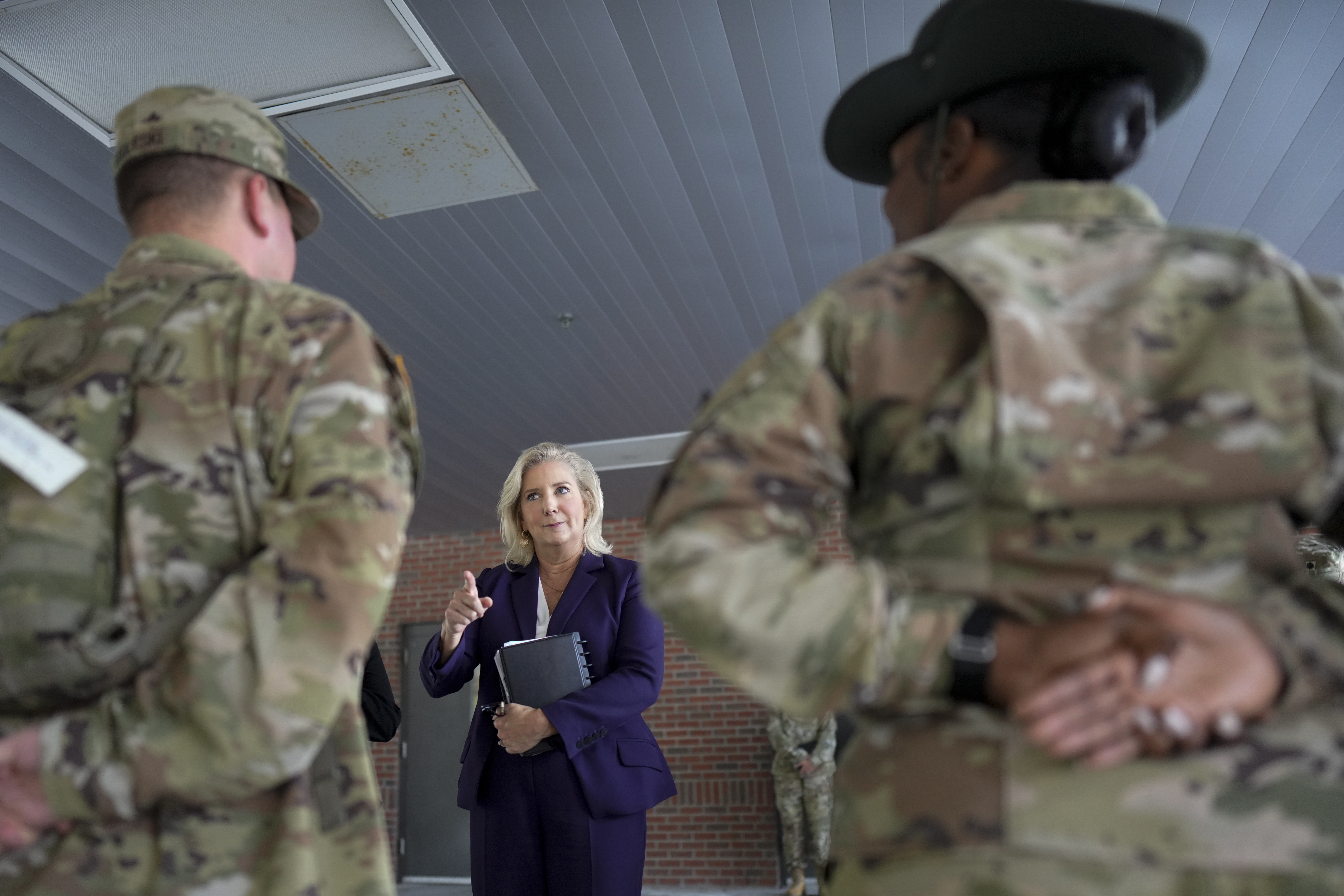 FILE - Army Secretary Christine Wormuth talks with soldiers at Fort Jackson, a U.S. Army Training Center, in Columbia, S.C., Sept. 25, 2024. (AP Photo/Chris Carlson, File)