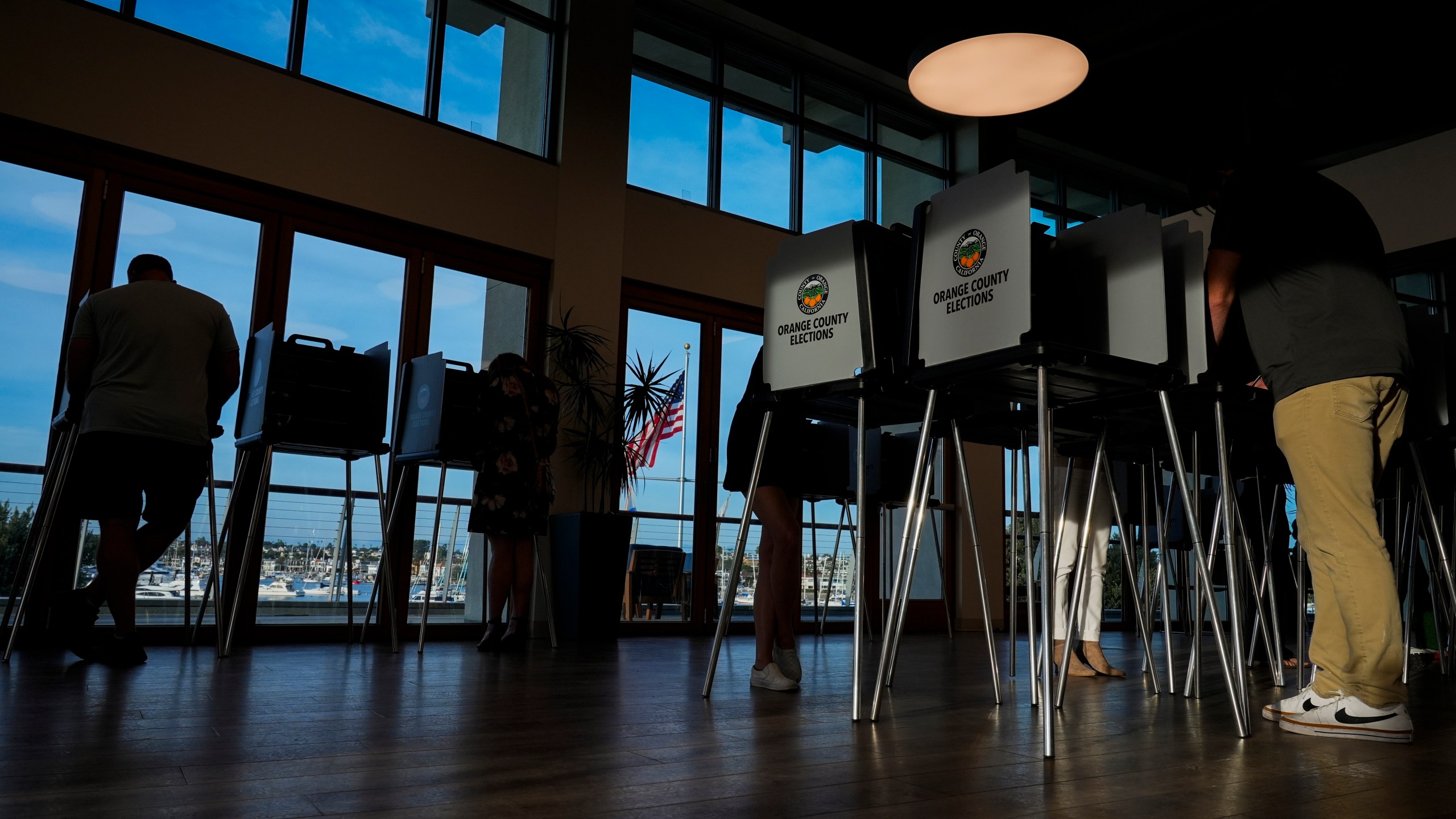 Voters cast their ballots at Marina Park Community Center, Tuesday, Nov. 5, 2024, in Newport Beach, Calif. (AP Photo/Ashley Landis)