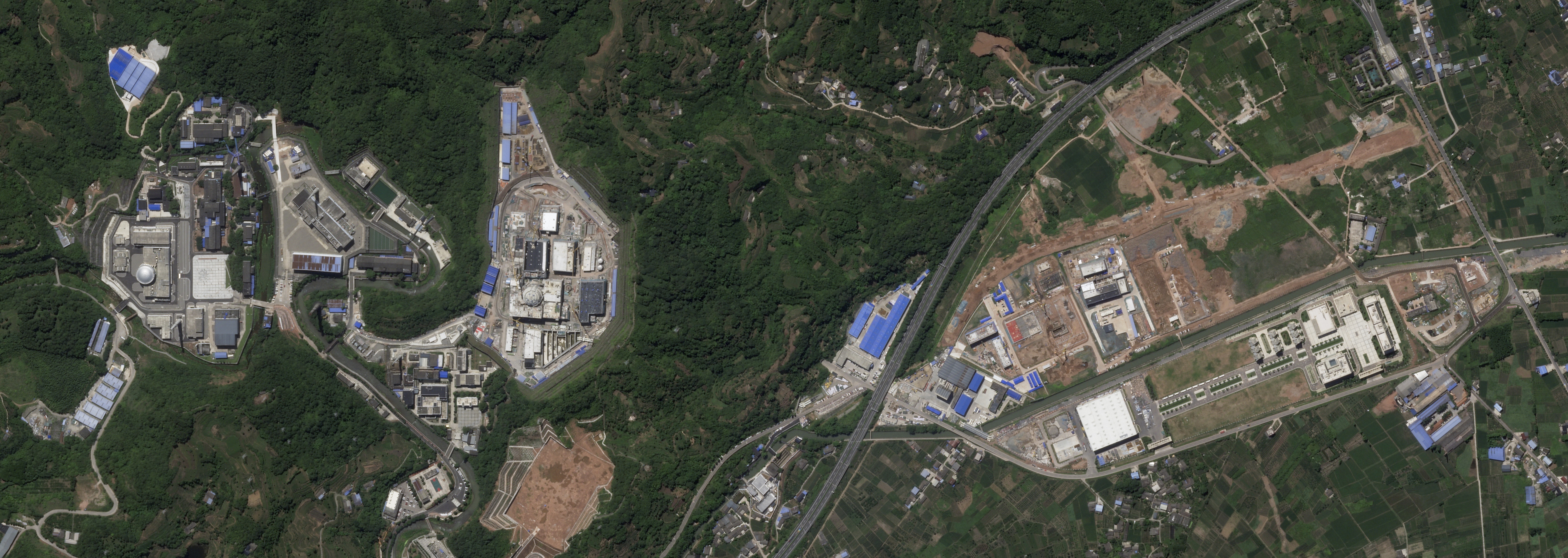 This satellite image from Planet Labs PBC shows the Nuclear Power Institute of China's Site No. 1, also known as Base 909, in Mucheng Township, Sichuan Province, China, July 5, 2023. (Planet Labs PBC via AP)