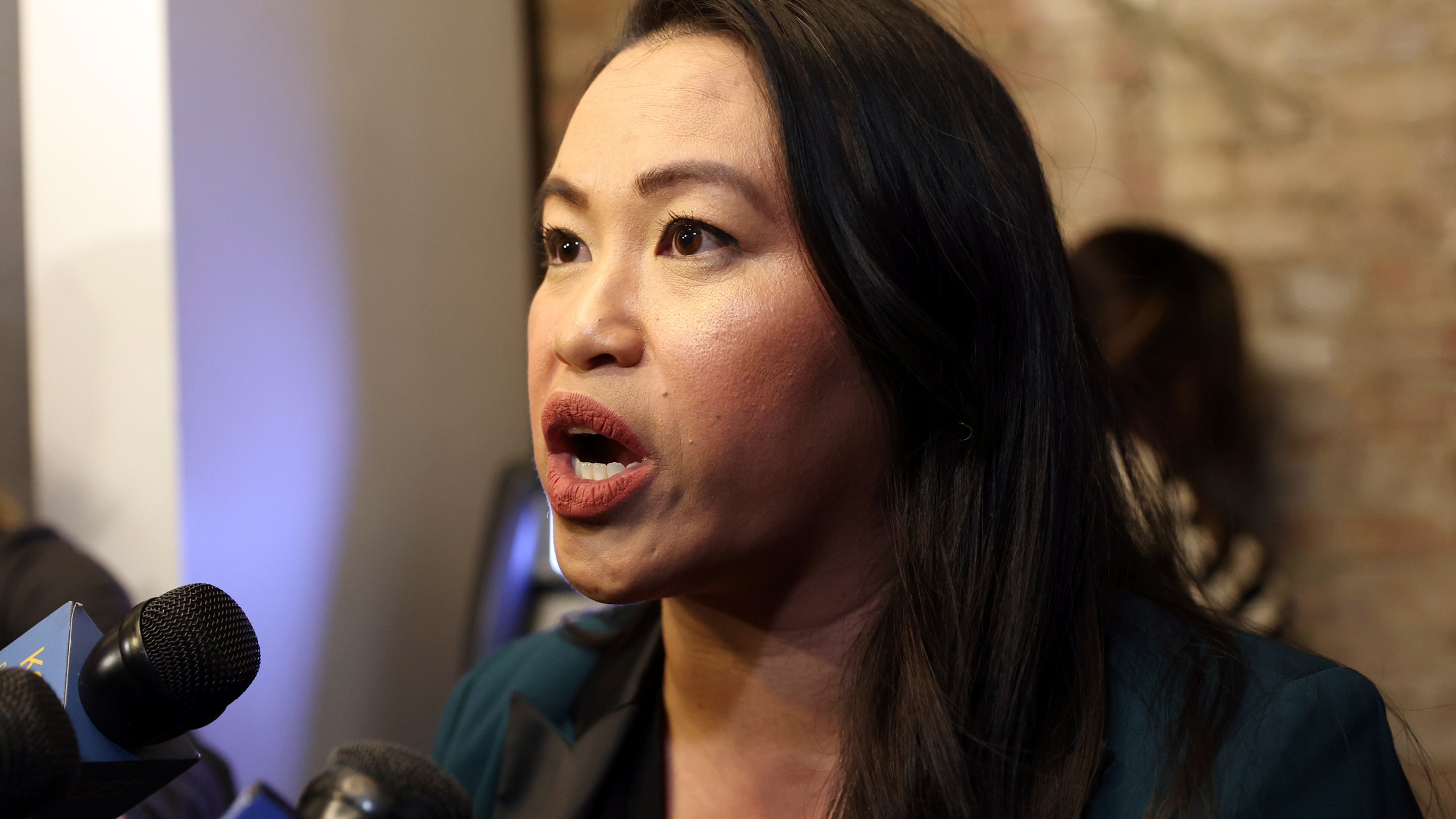 Oakland Mayor Sheng Thao addresses the media during an election night gathering at Fluid 510 in Oakland, Calif., Tuesday, Nov. 5, 2024. (Scott Strazzante/San Francisco Chronicle via AP)