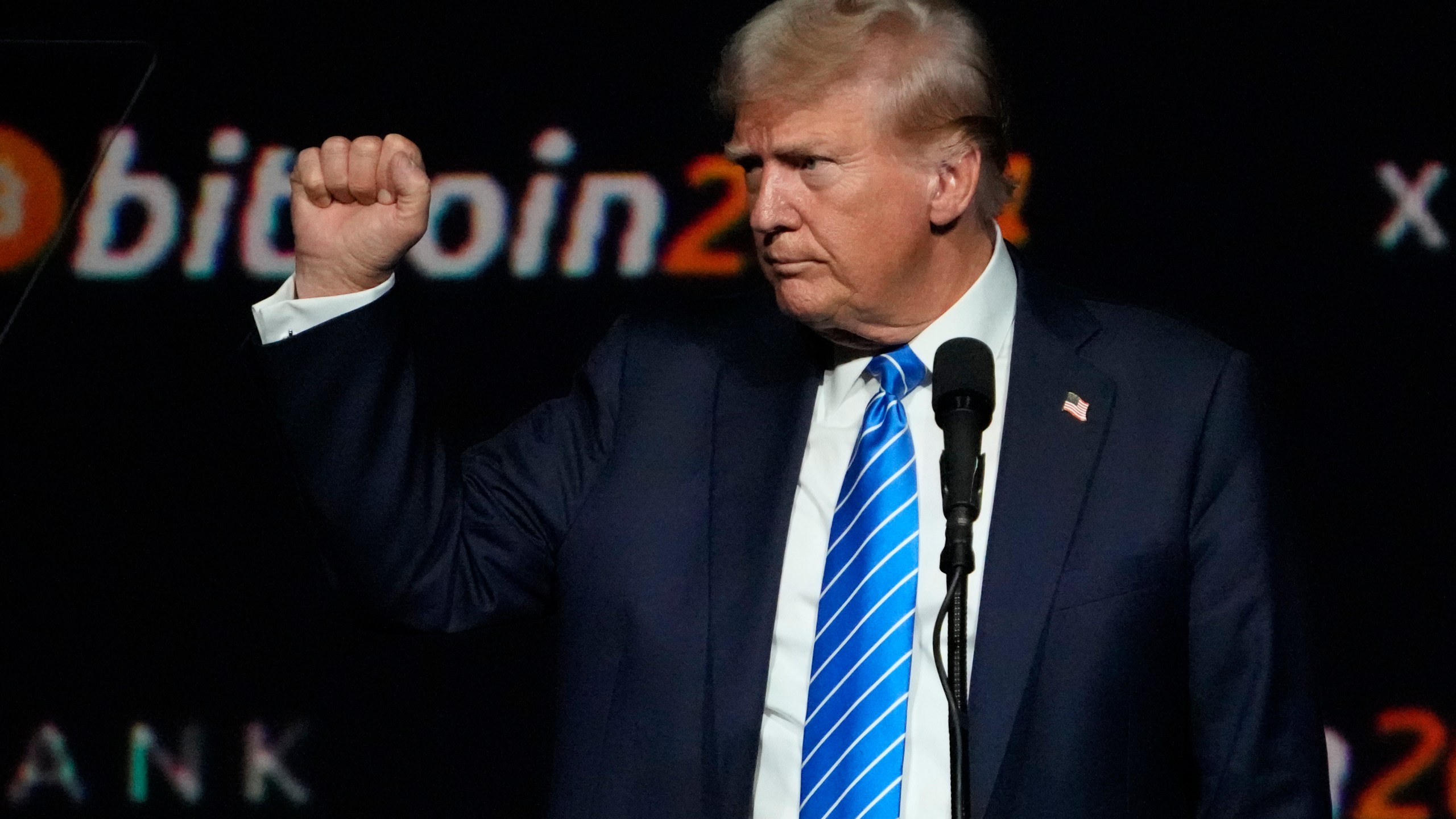 FILE - Then Republican presidential candidate former President Donald Trump speaks at the Bitcoin 2024 Conference on July 27, 2024, in Nashville, Tenn. (AP Photo/Mark Humphrey, File)