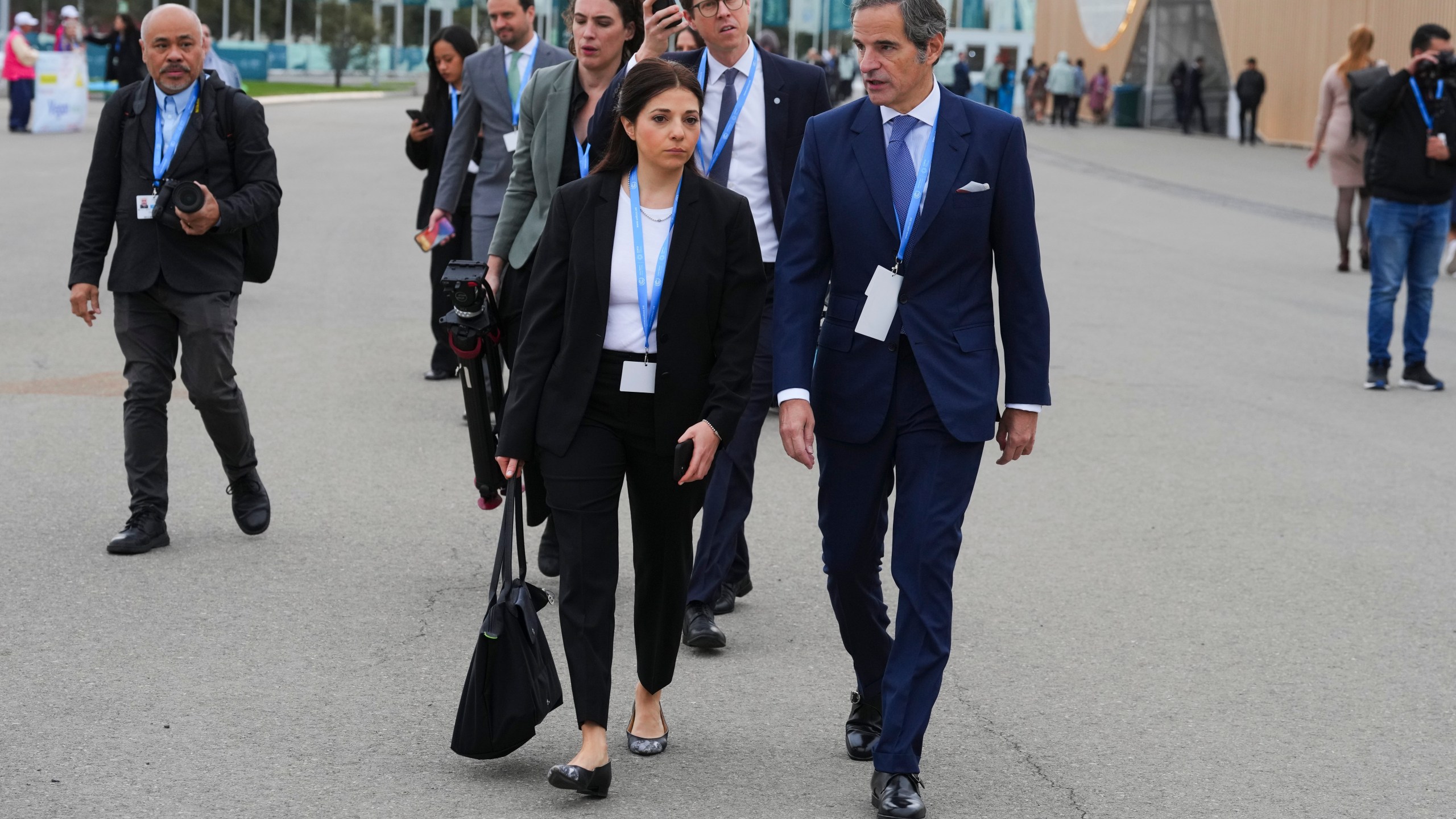 International Atomic Energy Agency Director General Rafael Mariano Grossi walks outside the venue for the COP29 U.N. Climate Summit, Tuesday, Nov. 12, 2024, in Baku, Azerbaijan. (AP Photo/Peter Dejong)