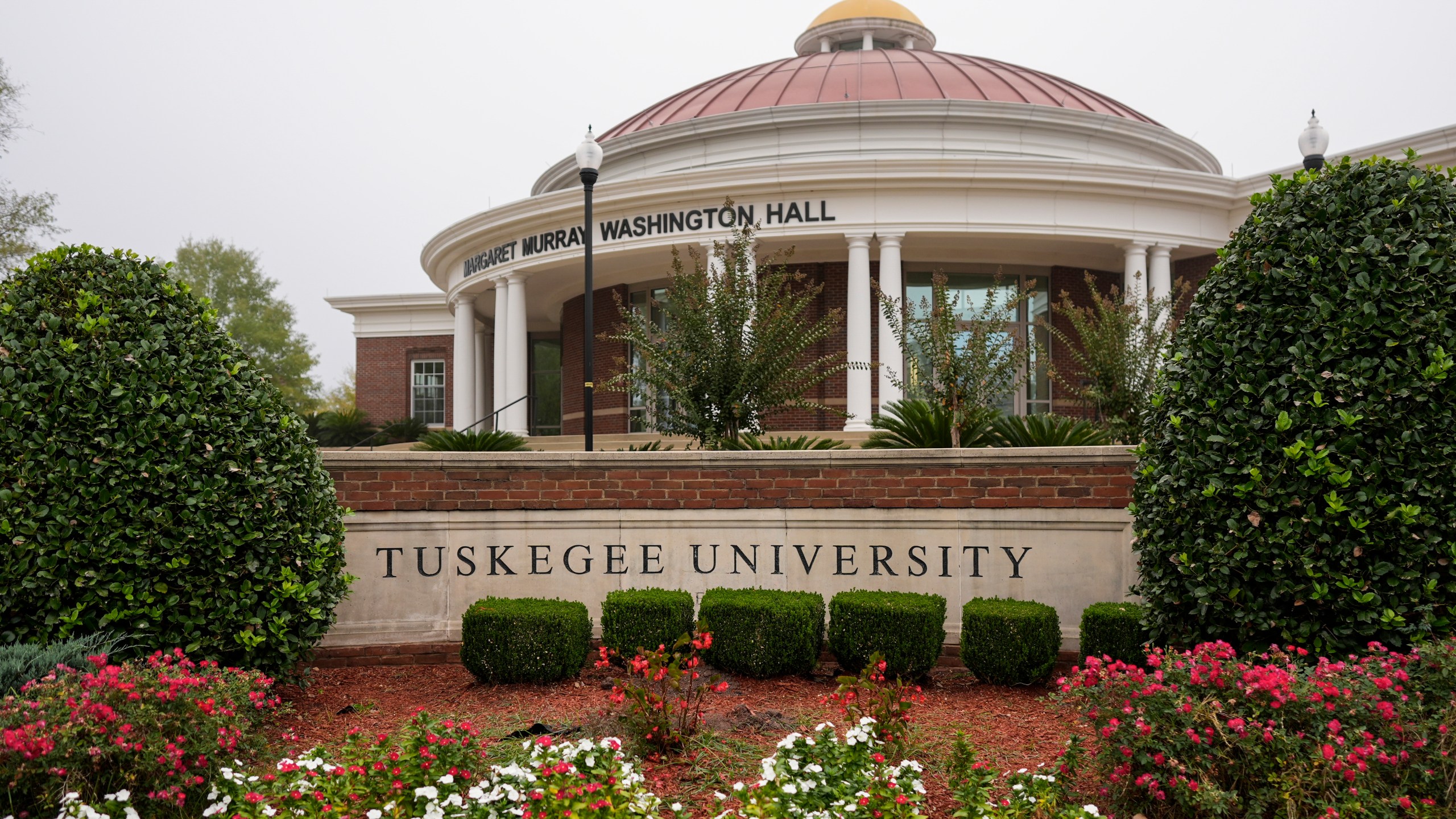 The entrance to Tuskegee University is seen, Monday, Nov. 11, 2024, in Tuskegee, Ala. (AP Photo/Mike Stewart)