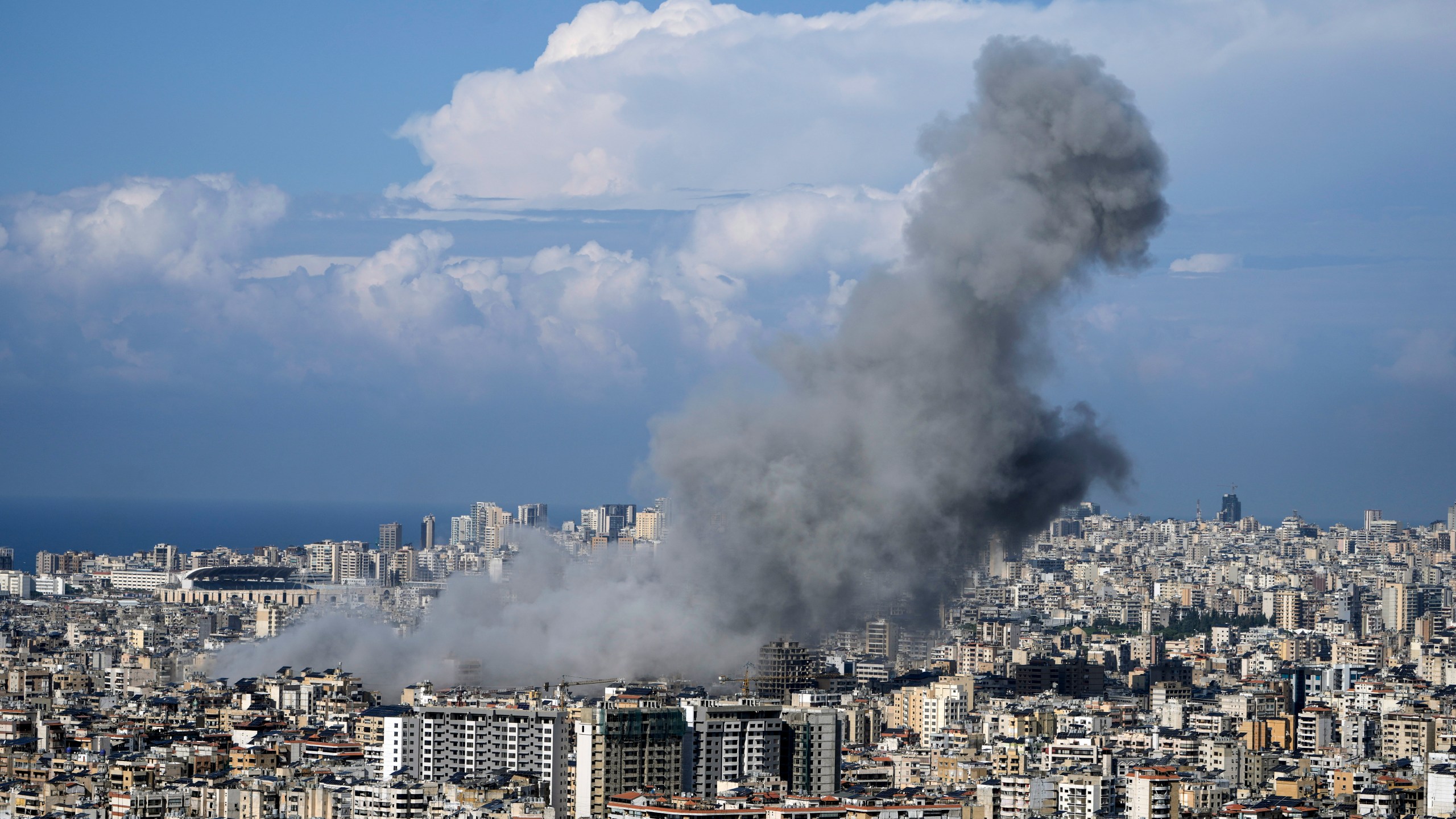 Smoke rises after an Israeli airstrike on Dahiyeh, in the southern suburb of Beirut, Lebanon, Tuesday, Nov. 12, 2024. (AP Photo/Bilal Hussein)