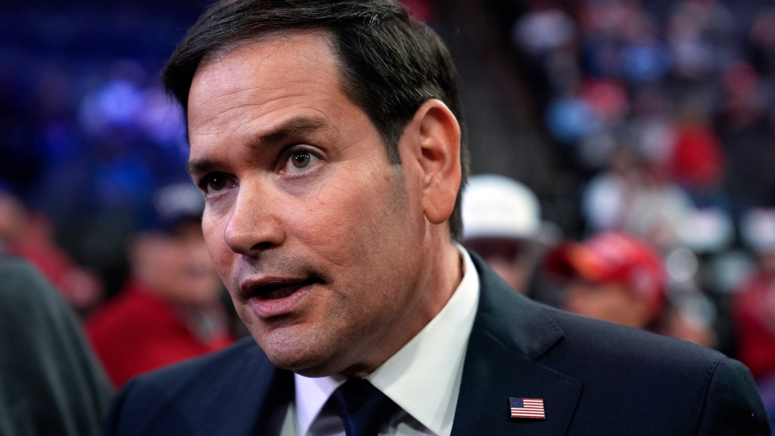 FILE - Sen. Marco Rubio, R-Fla., arrives before Republican presidential nominee former President Donald Trump speaks at a campaign rally in Allentown, Pa., Oct. 29, 2024. (AP Photo/Matt Rourke, File)