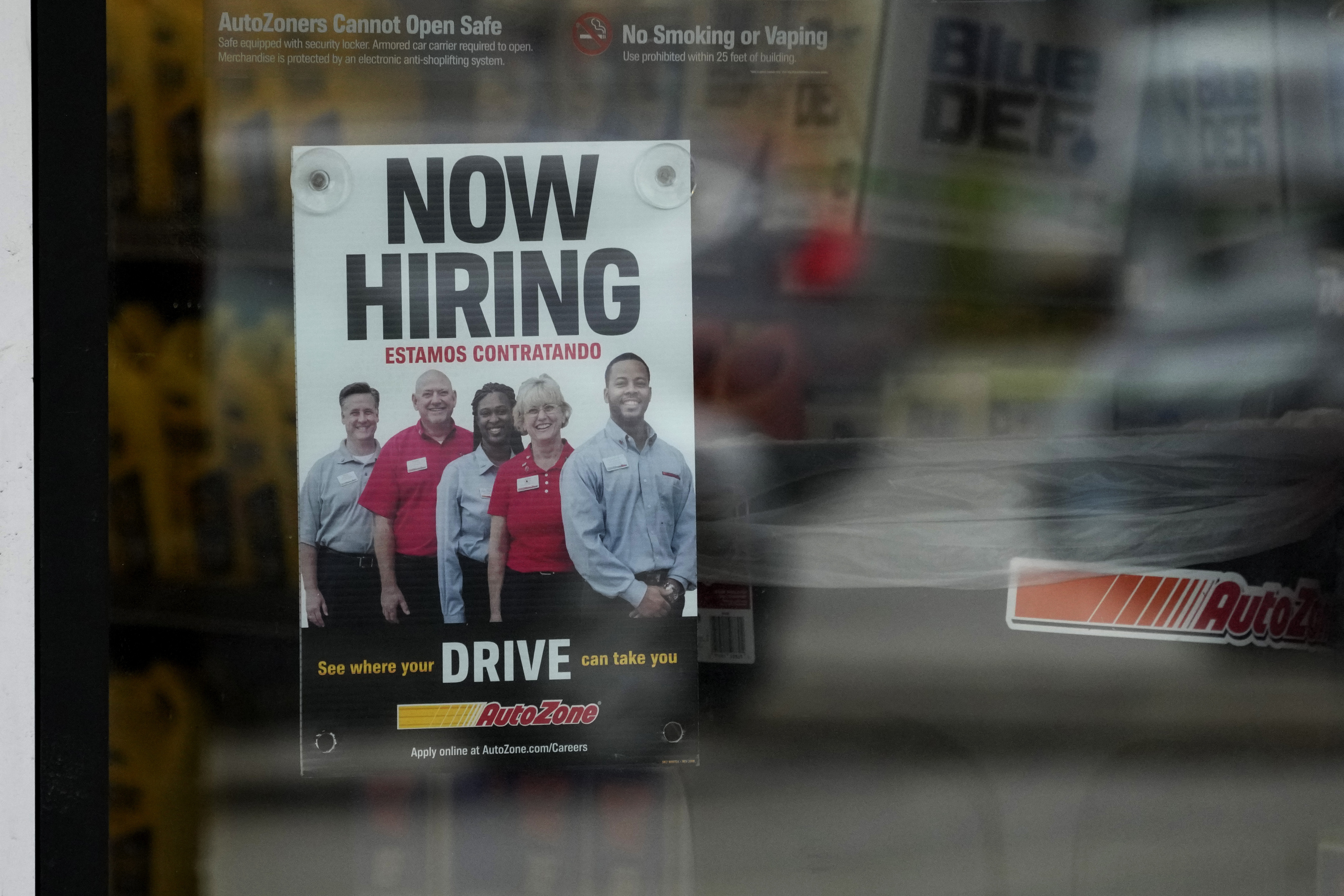 A hiring sign is displayed at a retail store in Buffalo Grove, Ill., Wednesday, Nov. 6, 2024. (AP Photo/Nam Y. Huh)