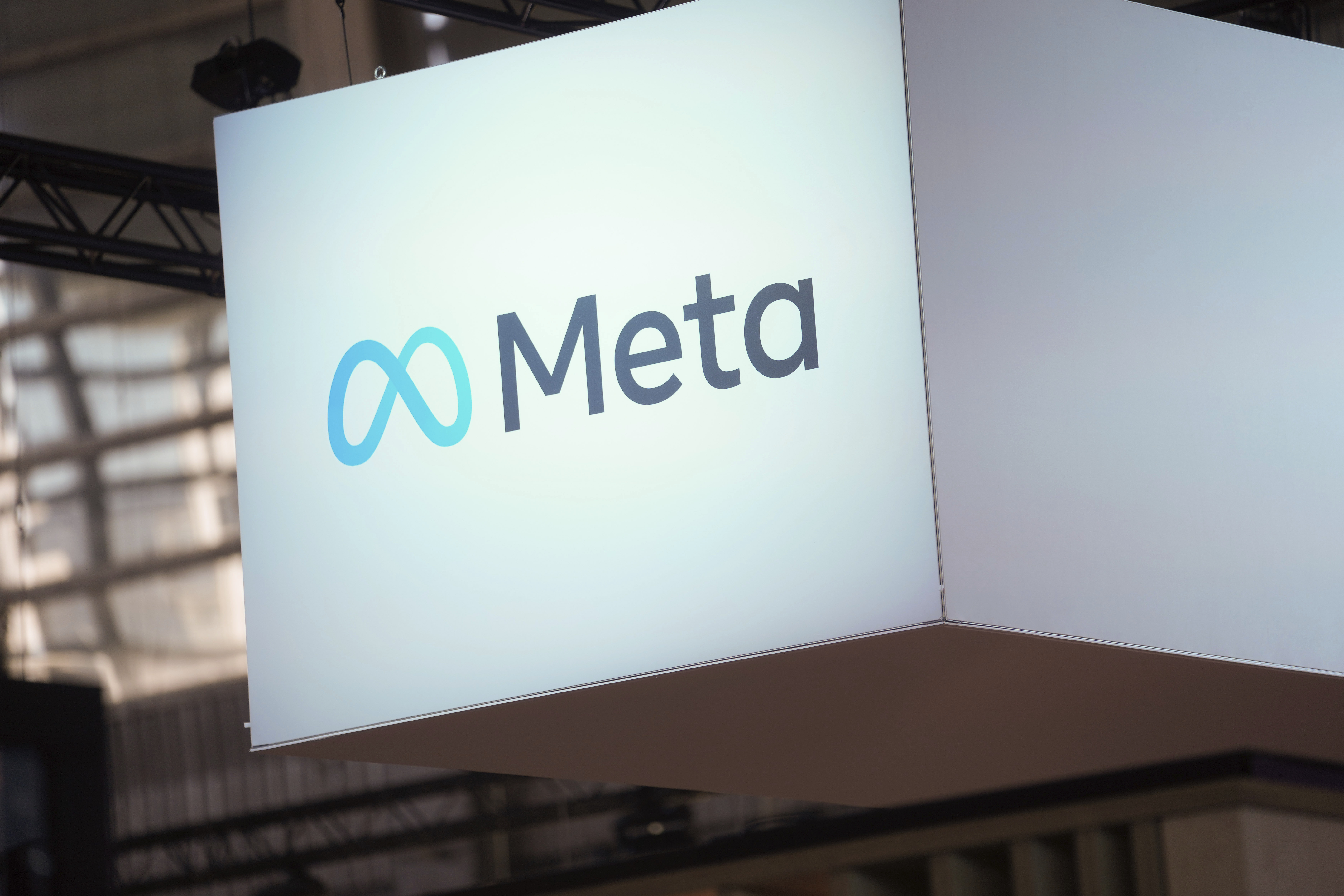 FILE - The Meta logo is seen at the Vivatech show in Paris, France, on June 14, 2023. (AP Photo/Thibault Camus, File)