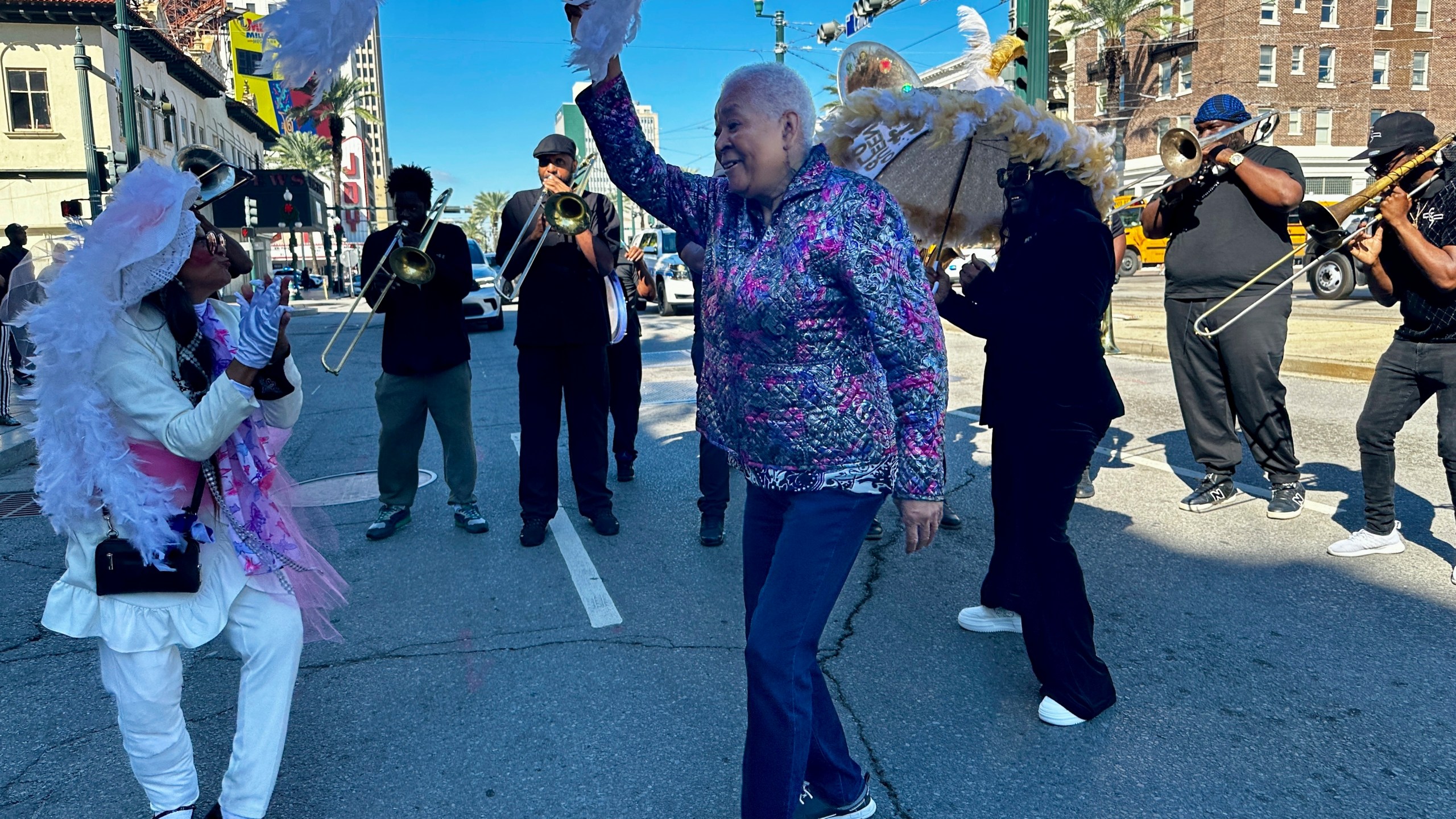 Civil rights activist Dorotha Dodie Smith-Simmons celebrates the sixty-four year anniversary of the New Orleans Four desegregating schools, Thursday, Nov. 14, 2024 in New Orleans. (AP Photo/Stephen Smith)