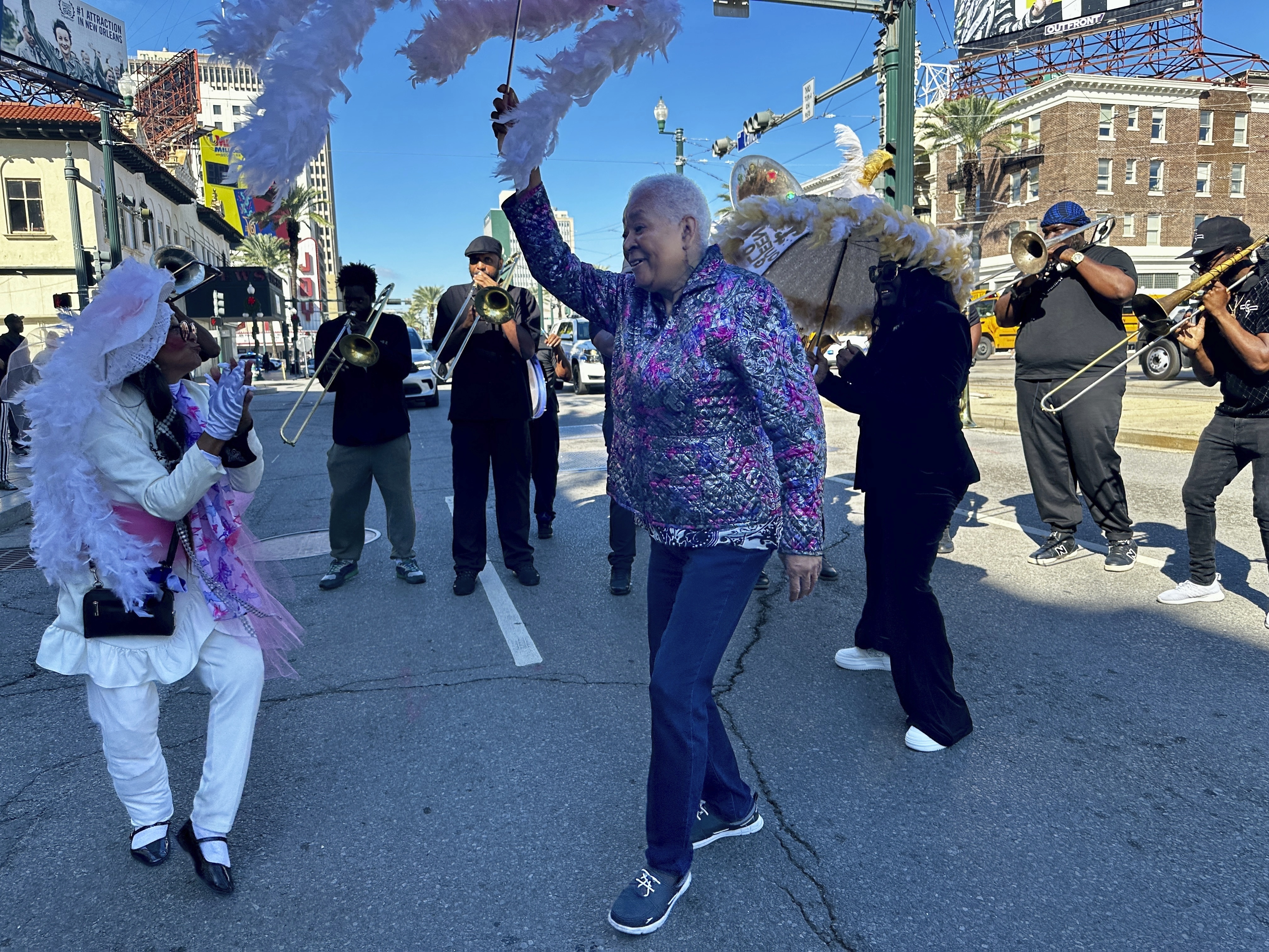 Civil rights activist Dorotha Dodie Smith-Simmons celebrates the sixty-four year anniversary of the New Orleans Four desegregating schools, Thursday, Nov. 14, 2024 in New Orleans. (AP Photo/Stephen Smith)