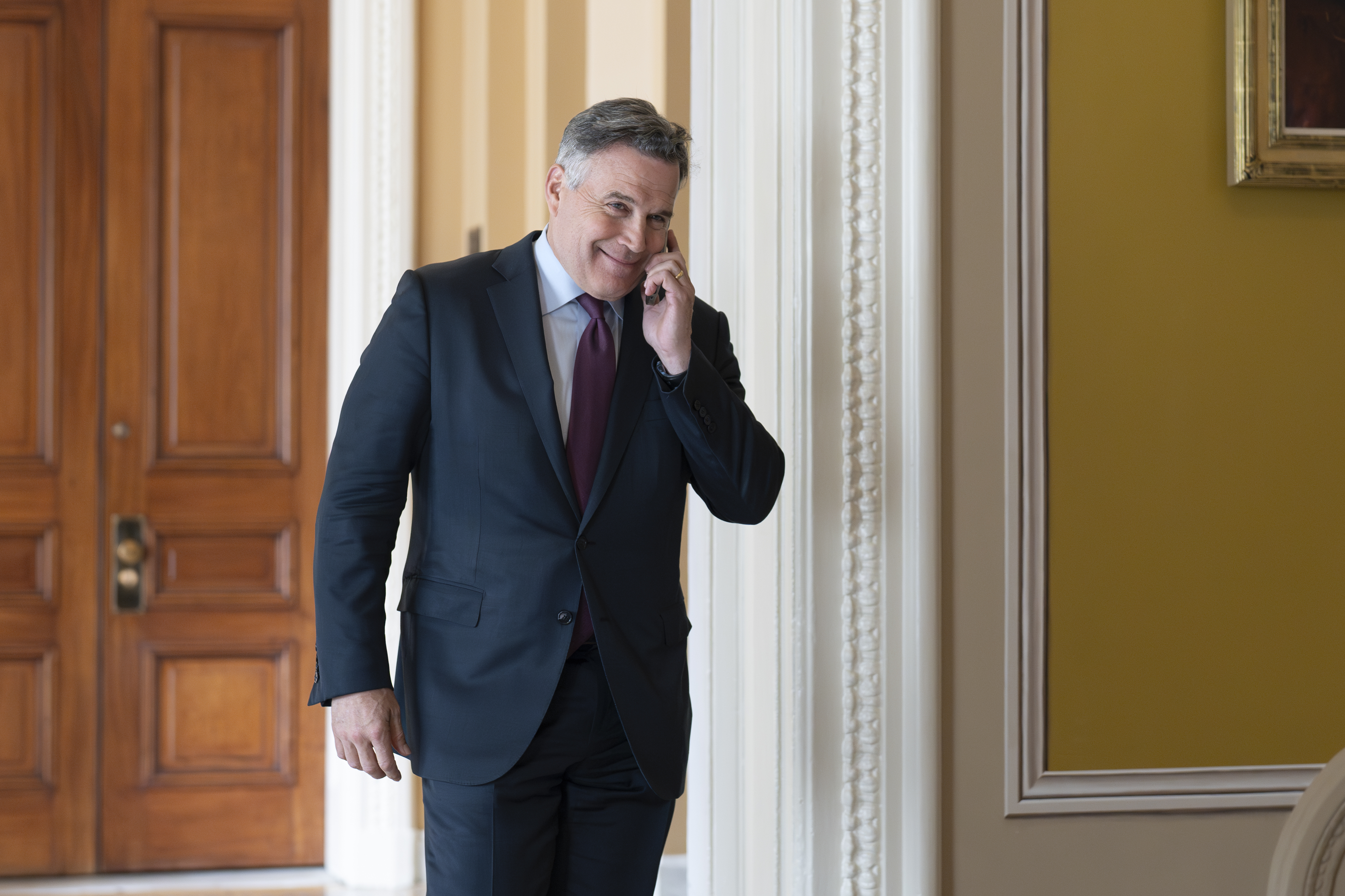 Sen.-elect David McCormick, R-Pa., walks through a corridor before meeting with Senate Minority Leader Mitch McConnell, R-Ky., and other incoming Republicans, at the Capitol in Washington, Tuesday, Nov. 12, 2024. (AP Photo/J. Scott Applewhite)